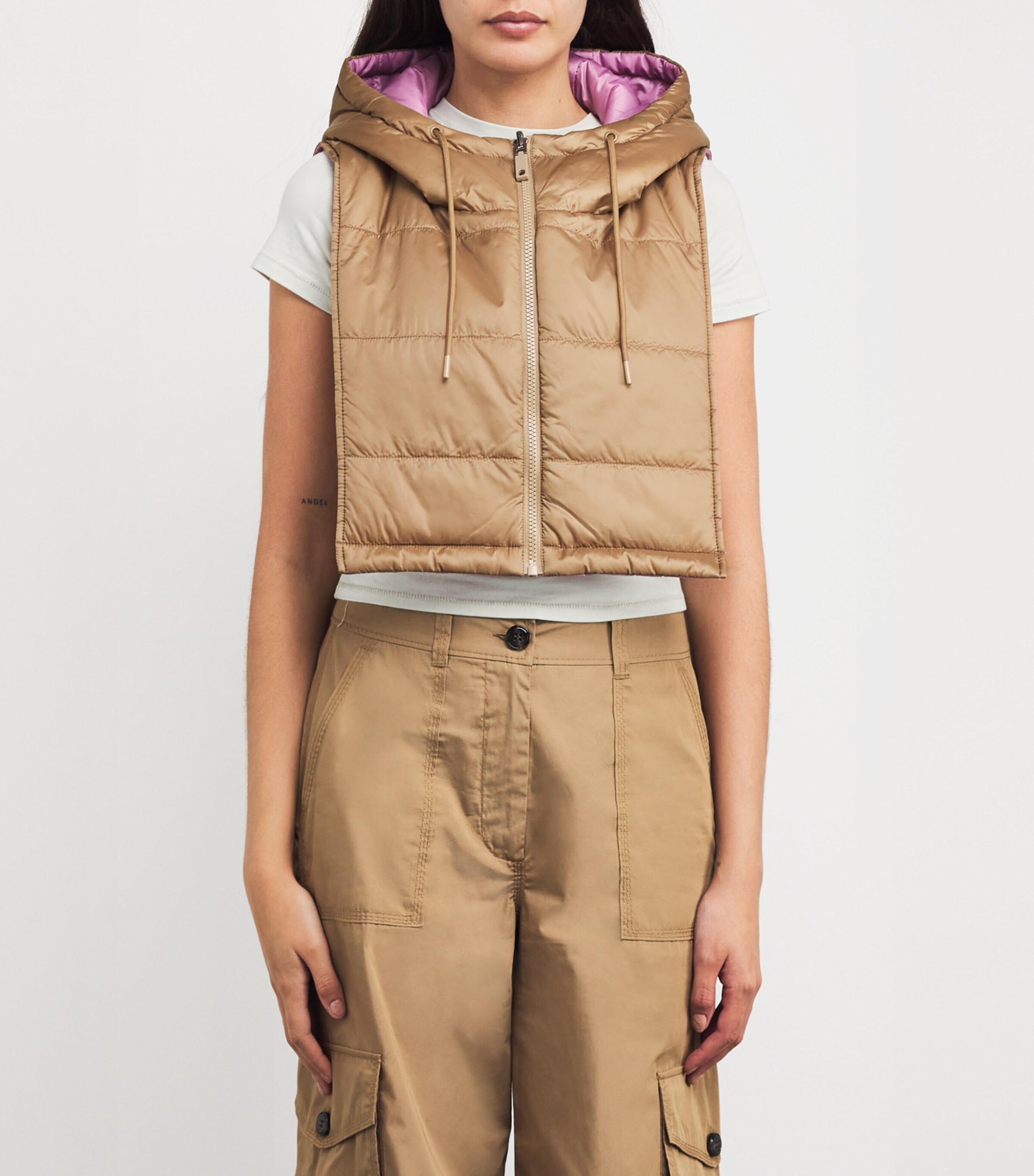Sleeveless Puffer Gilet Insert CAMEL Image 3