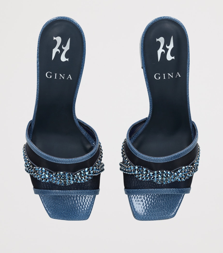 Leather Snake-Embossed Embellished Loire Mules 85 NAVY Image 4