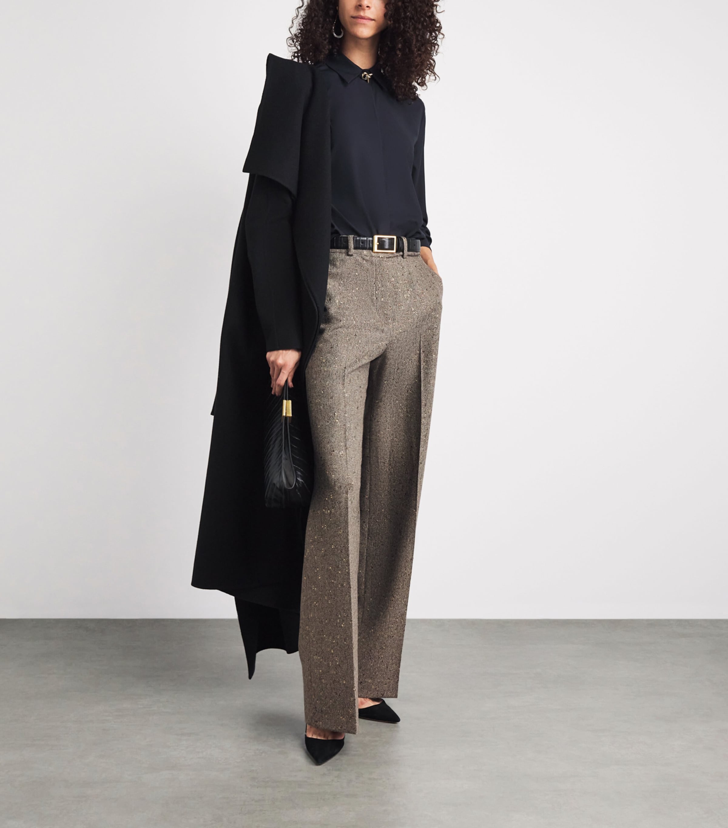 Kiton Womens Virgin Wool-Blend Wide-Leg Trousers Light Brown Tweed Image 2