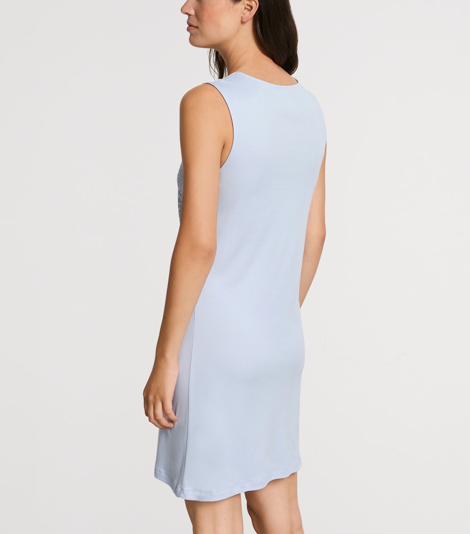 Hanro Womens Cotton Lace-Trim Moments Nightdress Blue Dove Image 3