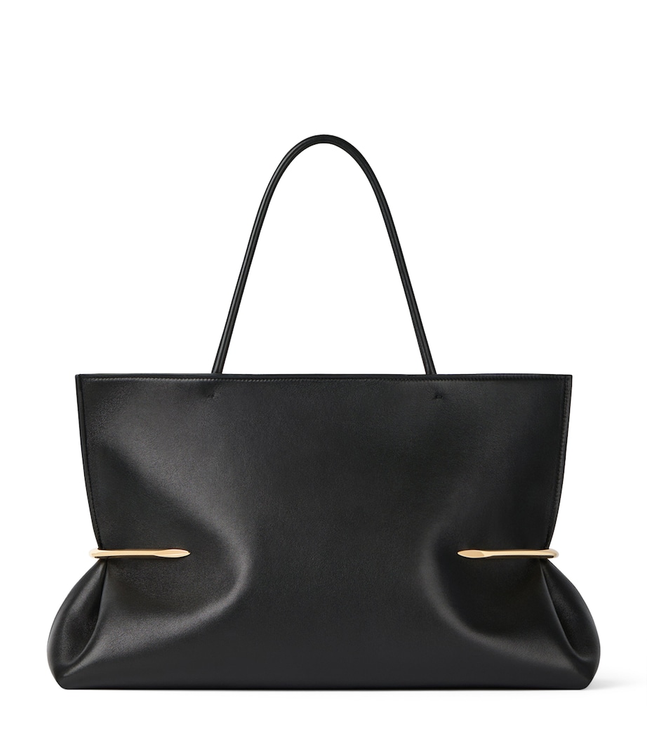Leather Pinch East-West Tote Bag BLACK Image 1