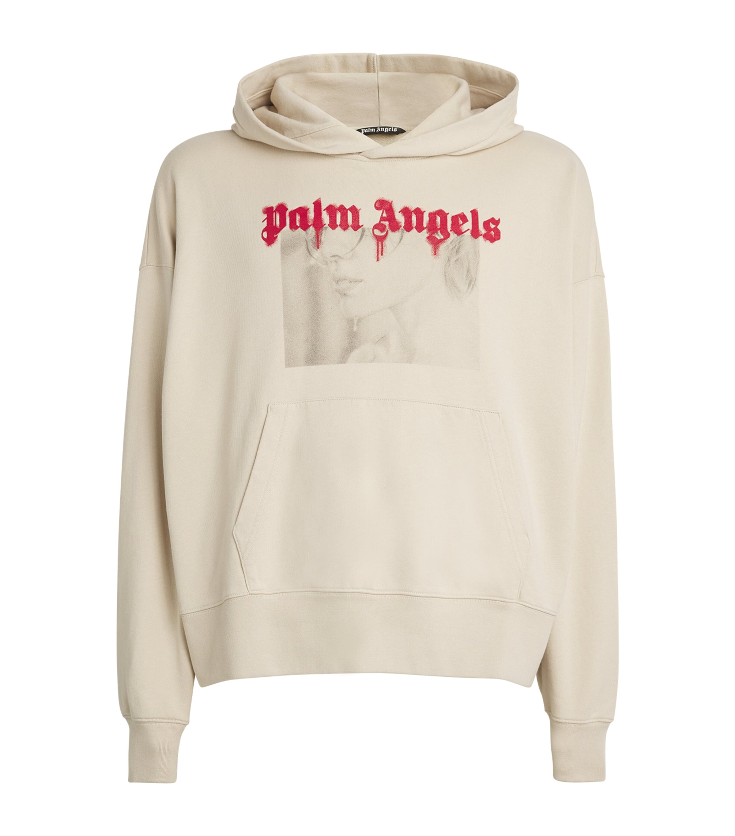 Shop Palm Angels Cotton Pencil Portrait Hoodie In Beige