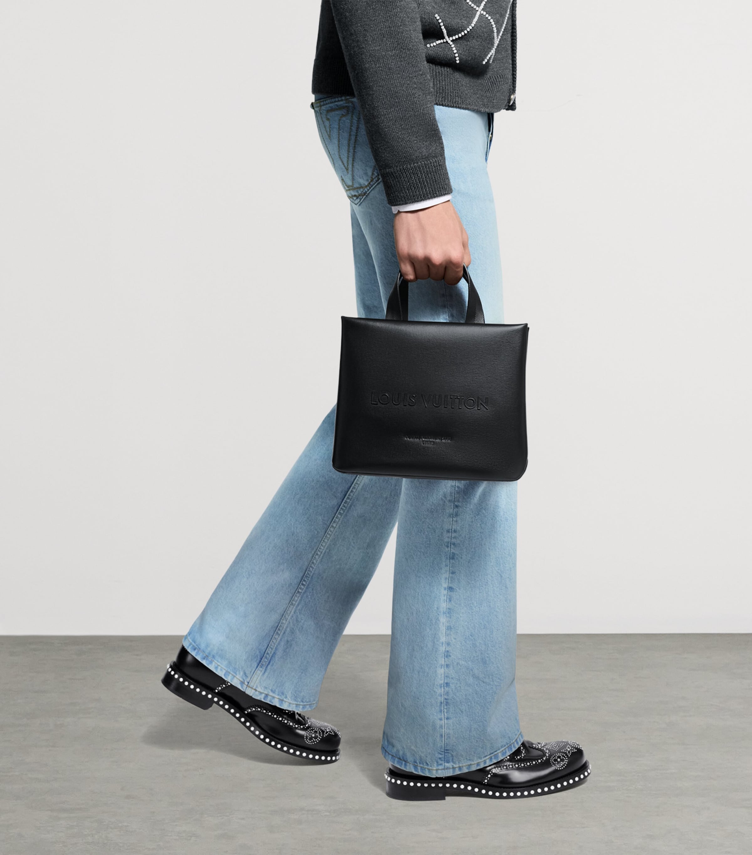 Mini Leather Shopper Tote Bag BLACK Image 6