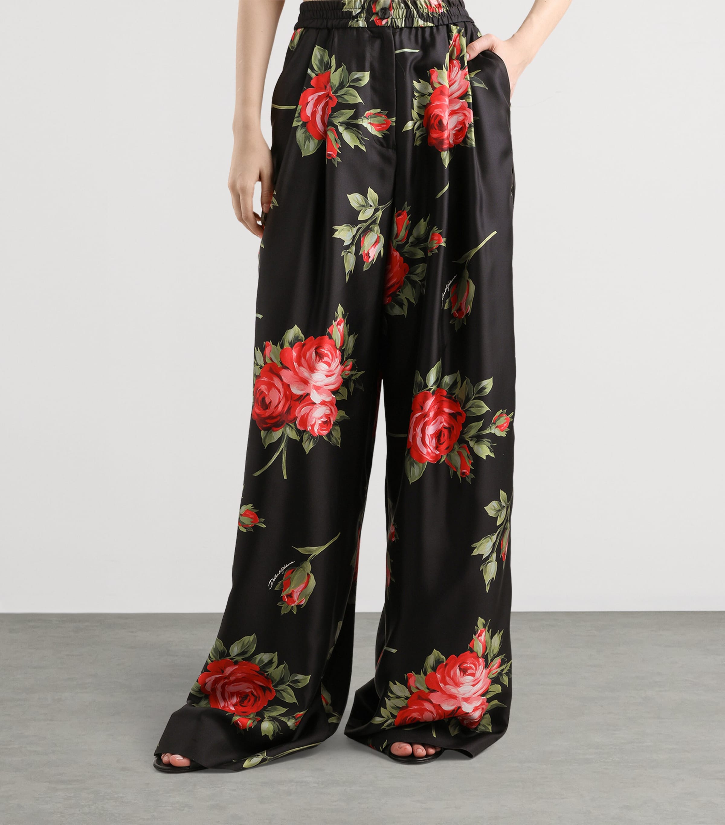 Silk Rose Print Trousers HN5ZN-BOUQ Image 3
