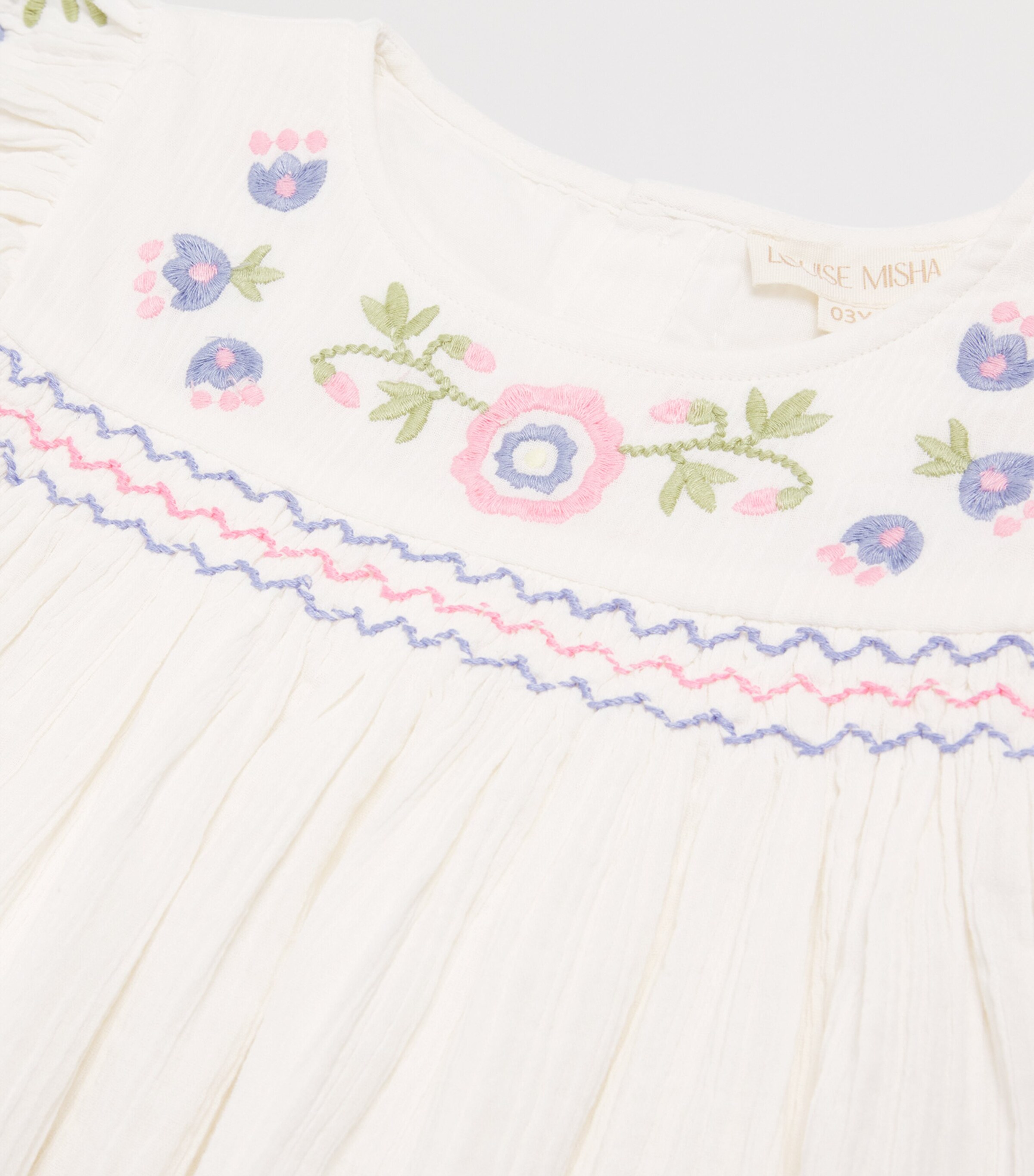 Louise Misha Cotton Embroidered Ana Dress (3-10 Years) Off White Image 3
