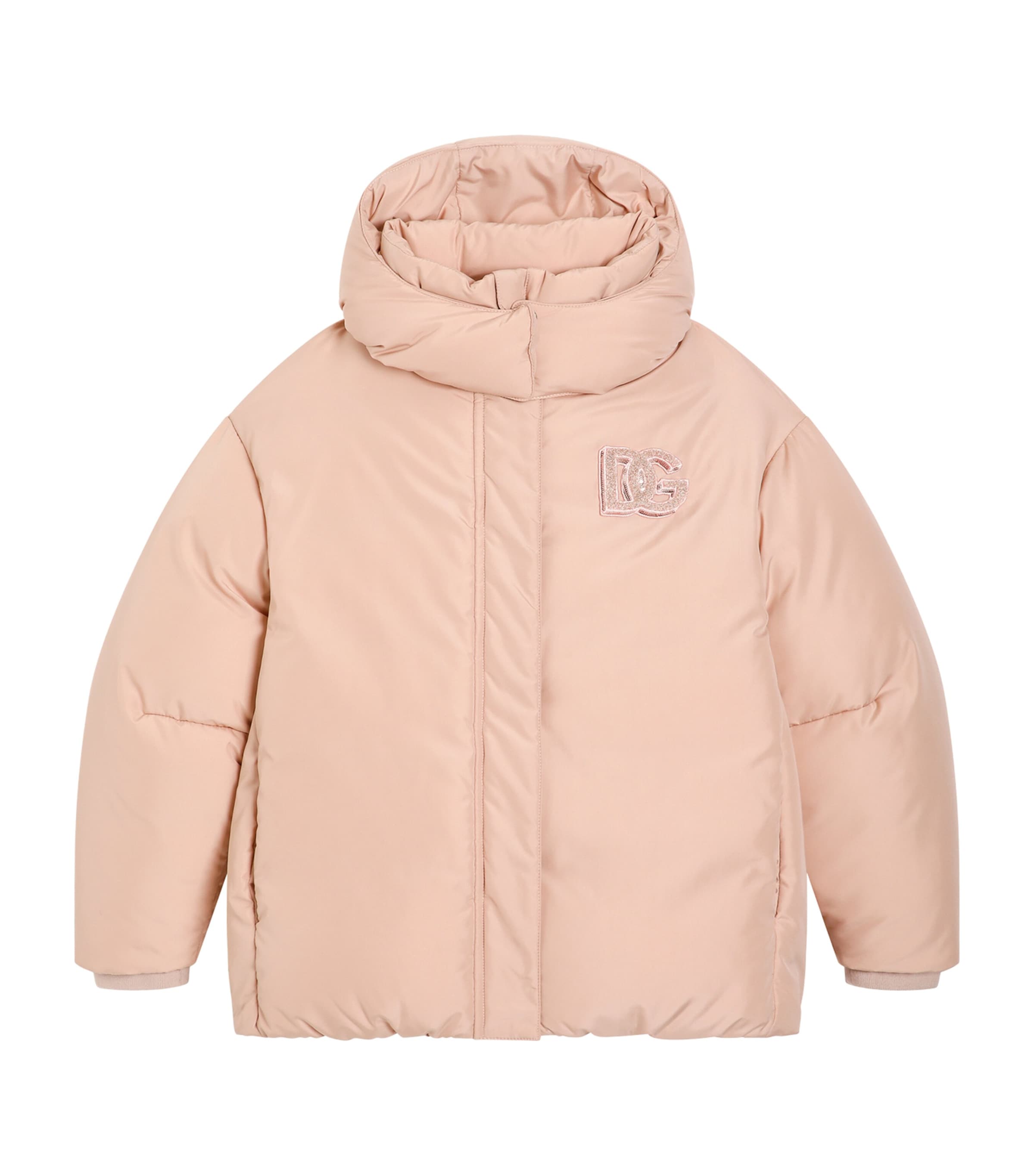 Dolce & Gabbana Logo Puffer Jacket In Brown