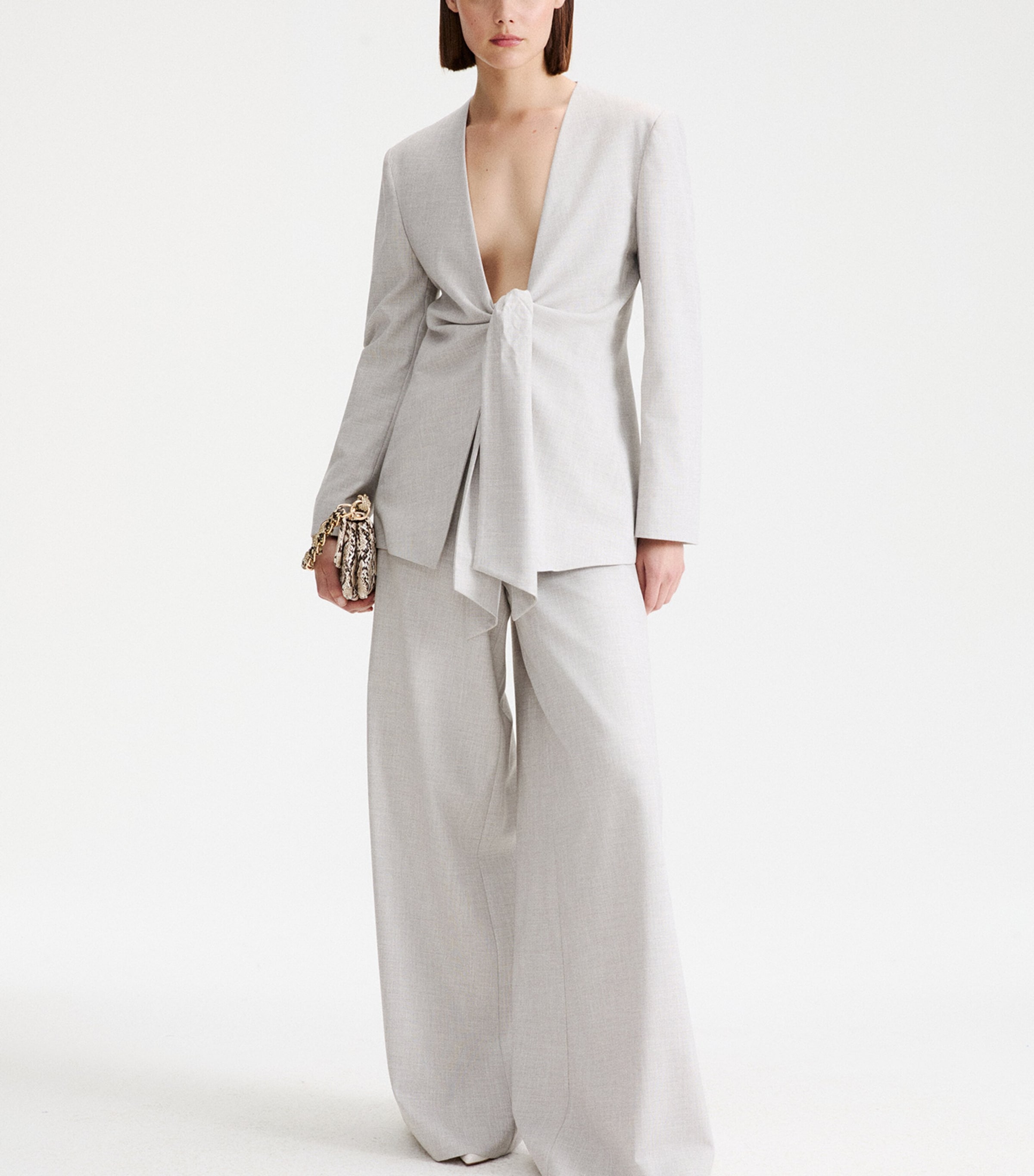 Marella Womens Satin-Trim Wide-Leg Trousers Light Grey Image 4