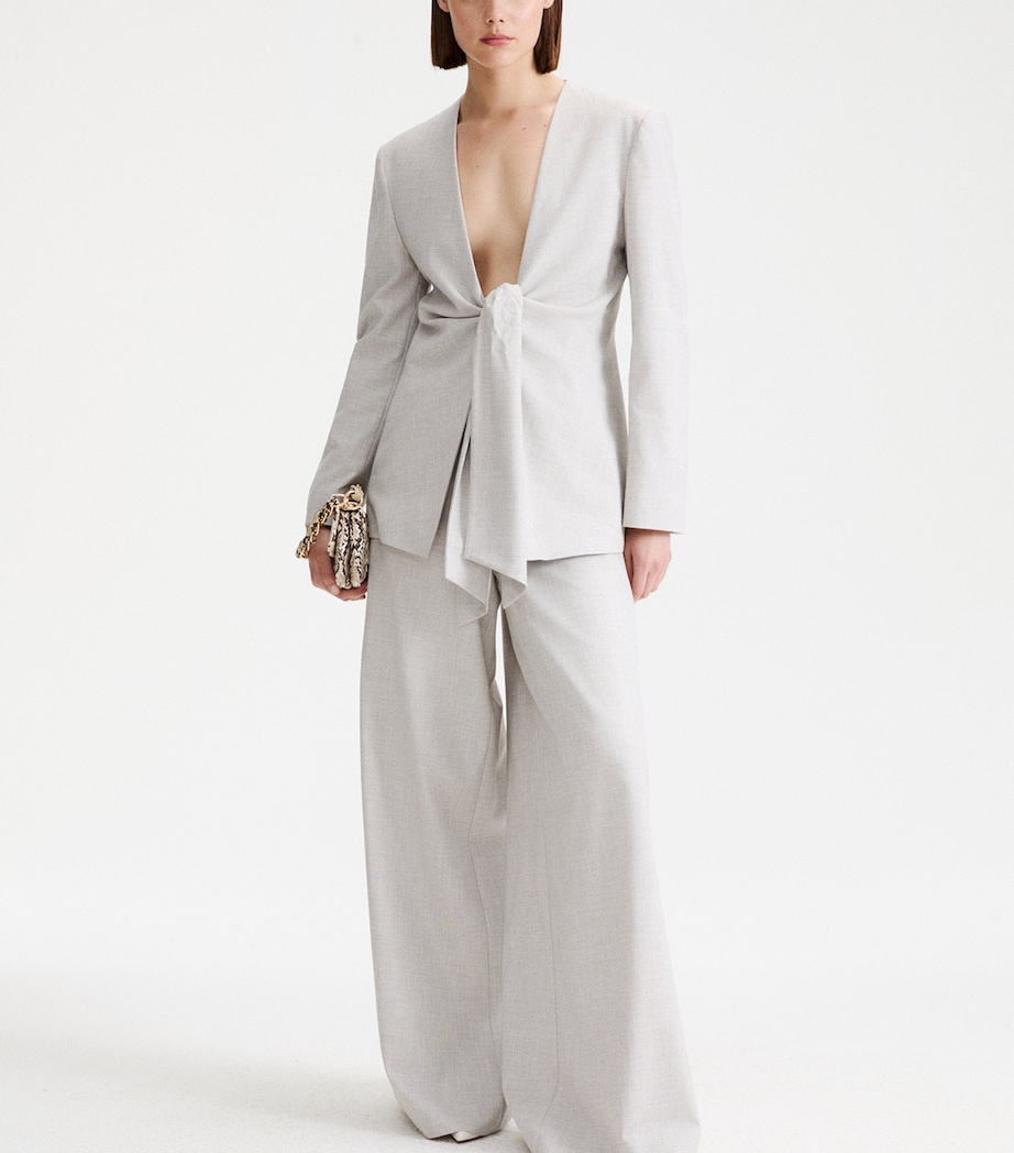 Marella Womens Satin-Trim Wide-Leg Trousers Light Grey Image 4