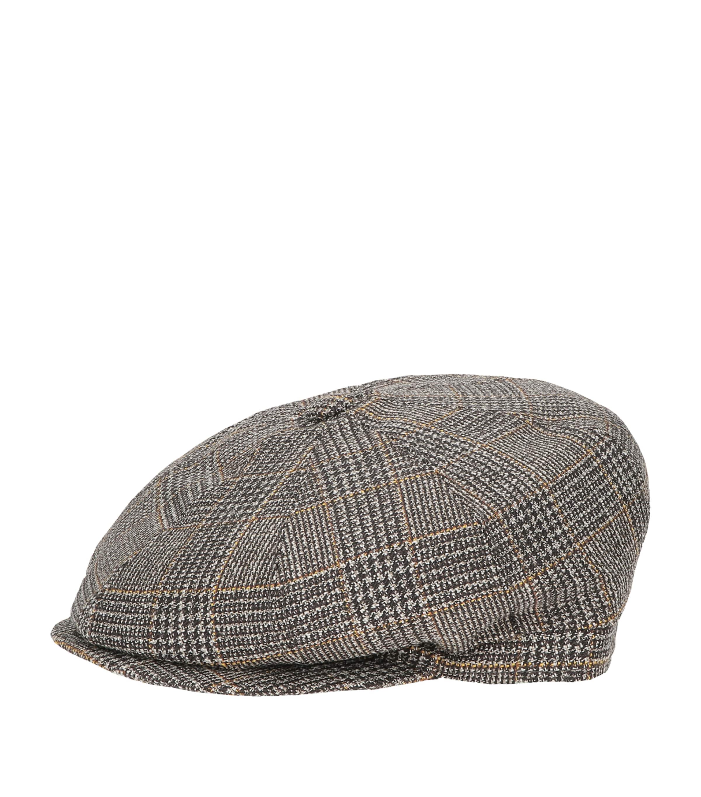 Borsalino Checked Wool Cap Short Brim In Gray