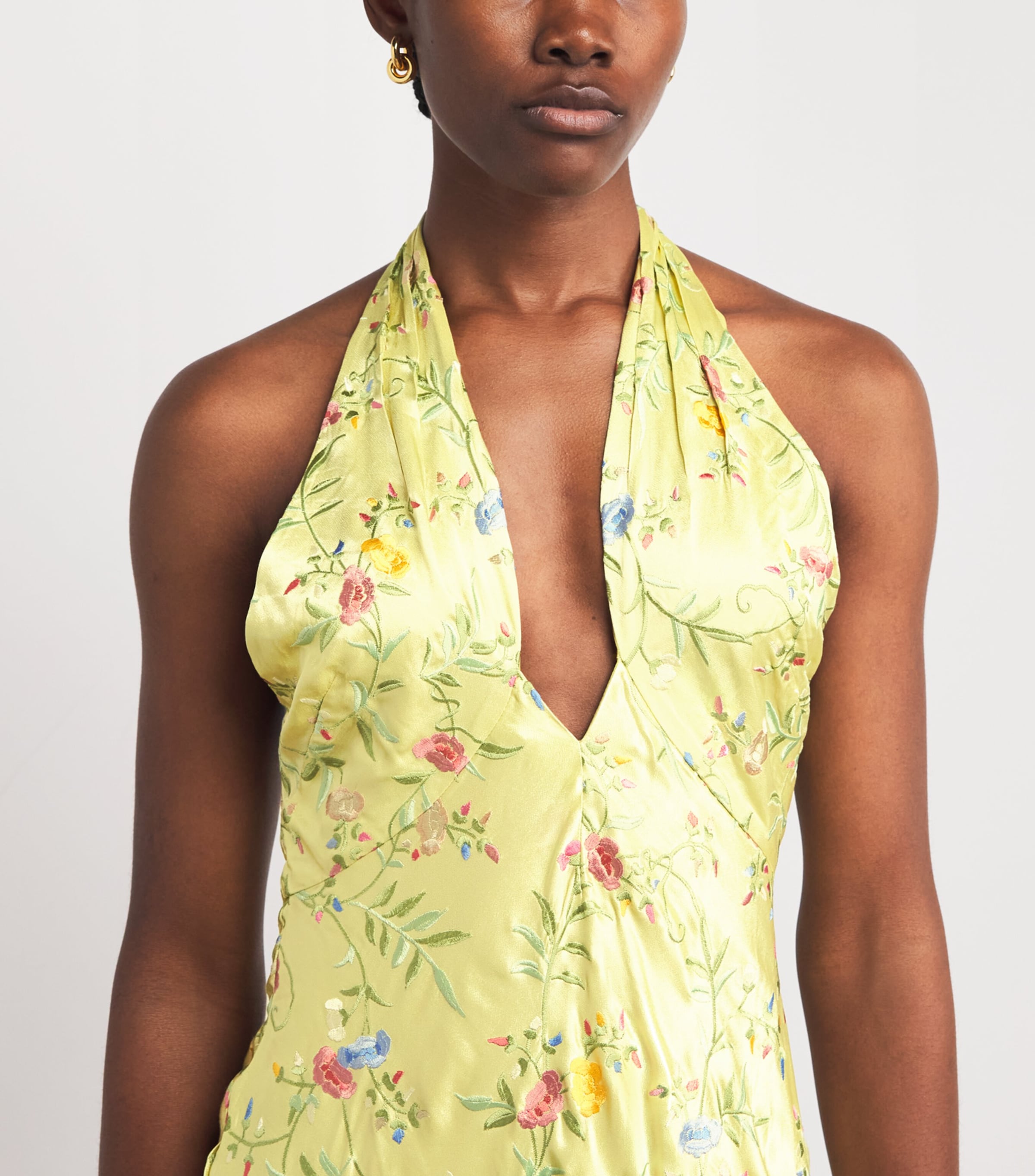 Rixo Womens Satin Floral Dune Maxi Dress Botncl Embrdry Green Image 5