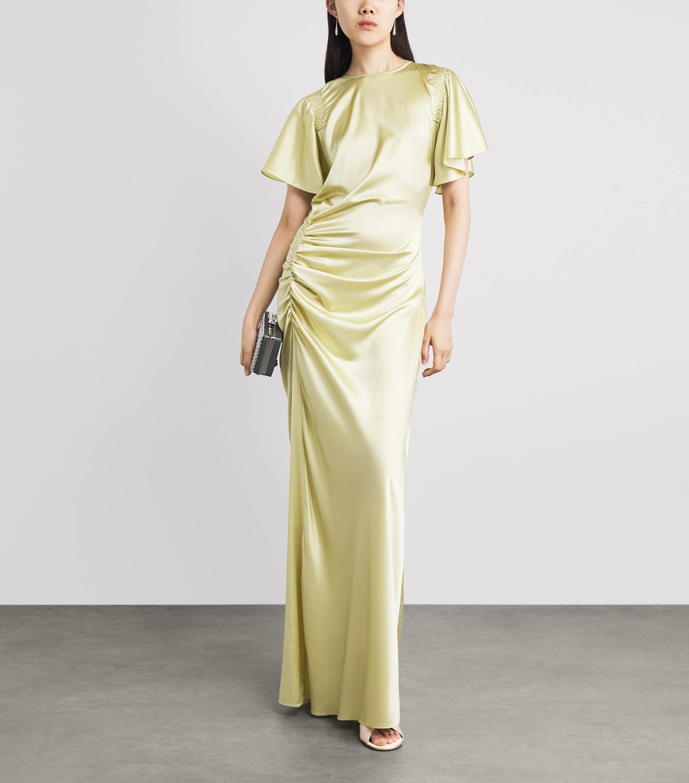 square neck satin dress Jersey Gown- Baby Blue Make a statement in Criss_Cross_Knot Color:kahaki while the sleek silhouette
