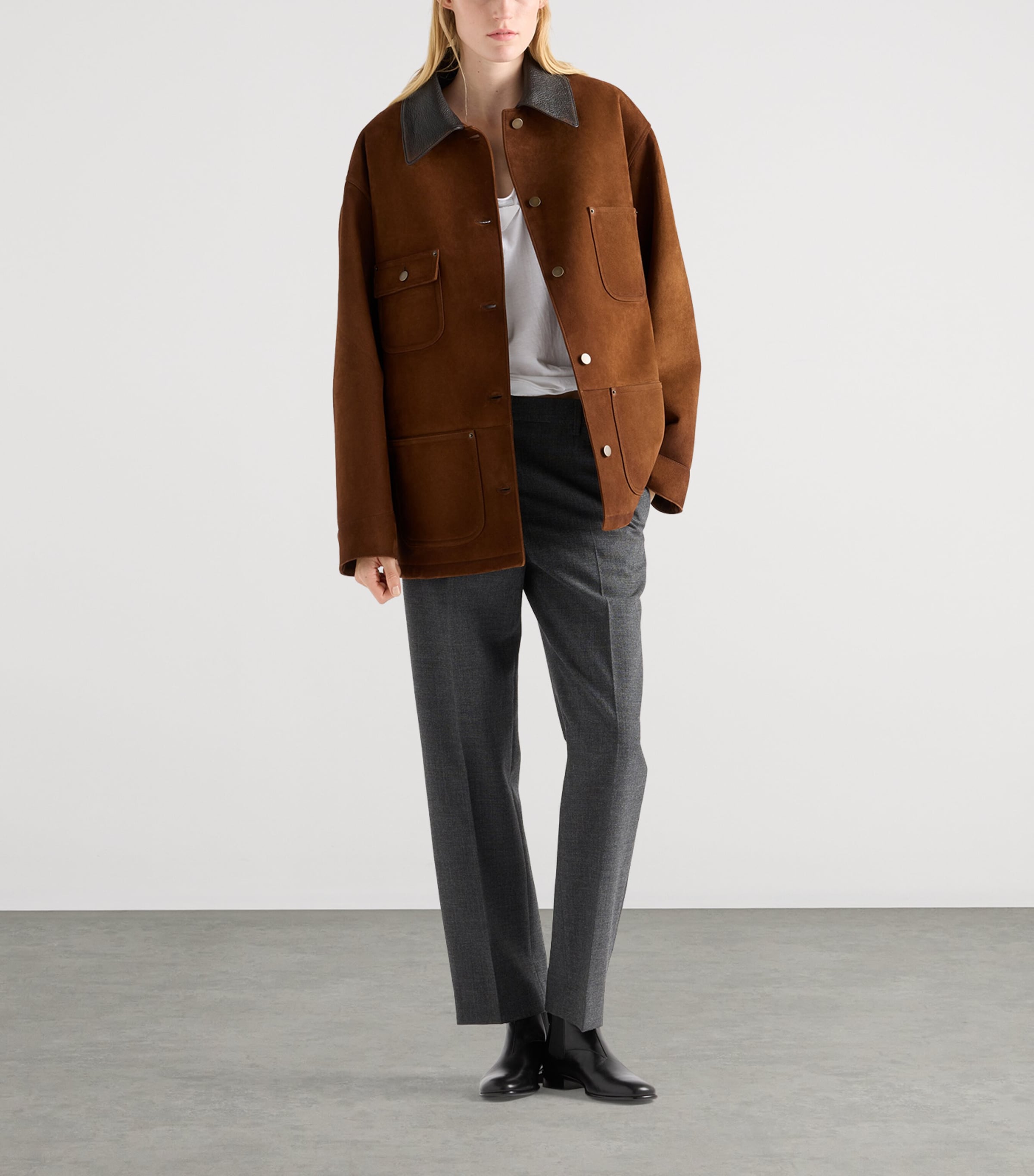 Suede Leather-Collar Jacket F0324 Image 2