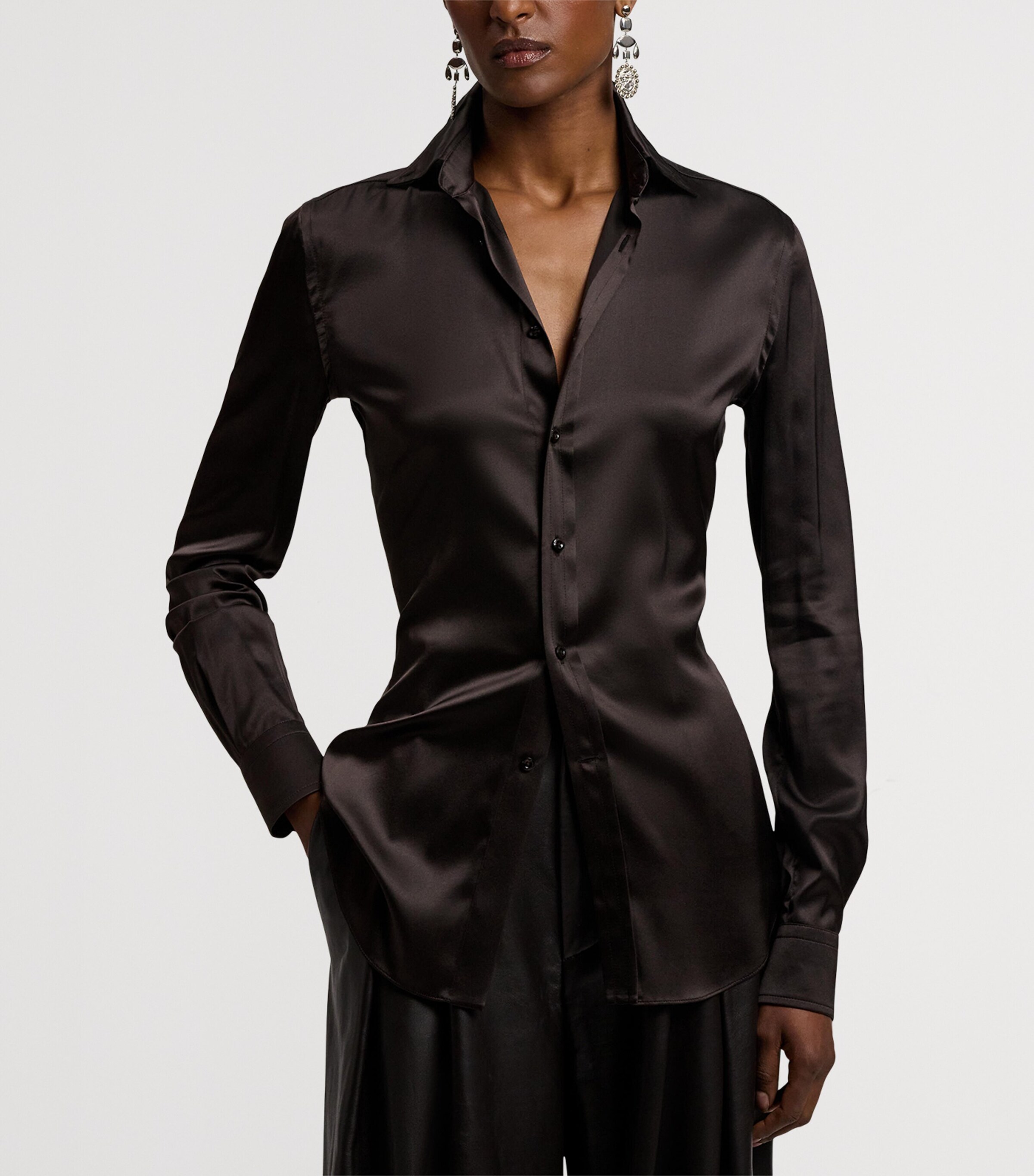 Ralph Lauren Collection Womens Silk-Blend Cameron Shirt Dark Brown Image 10