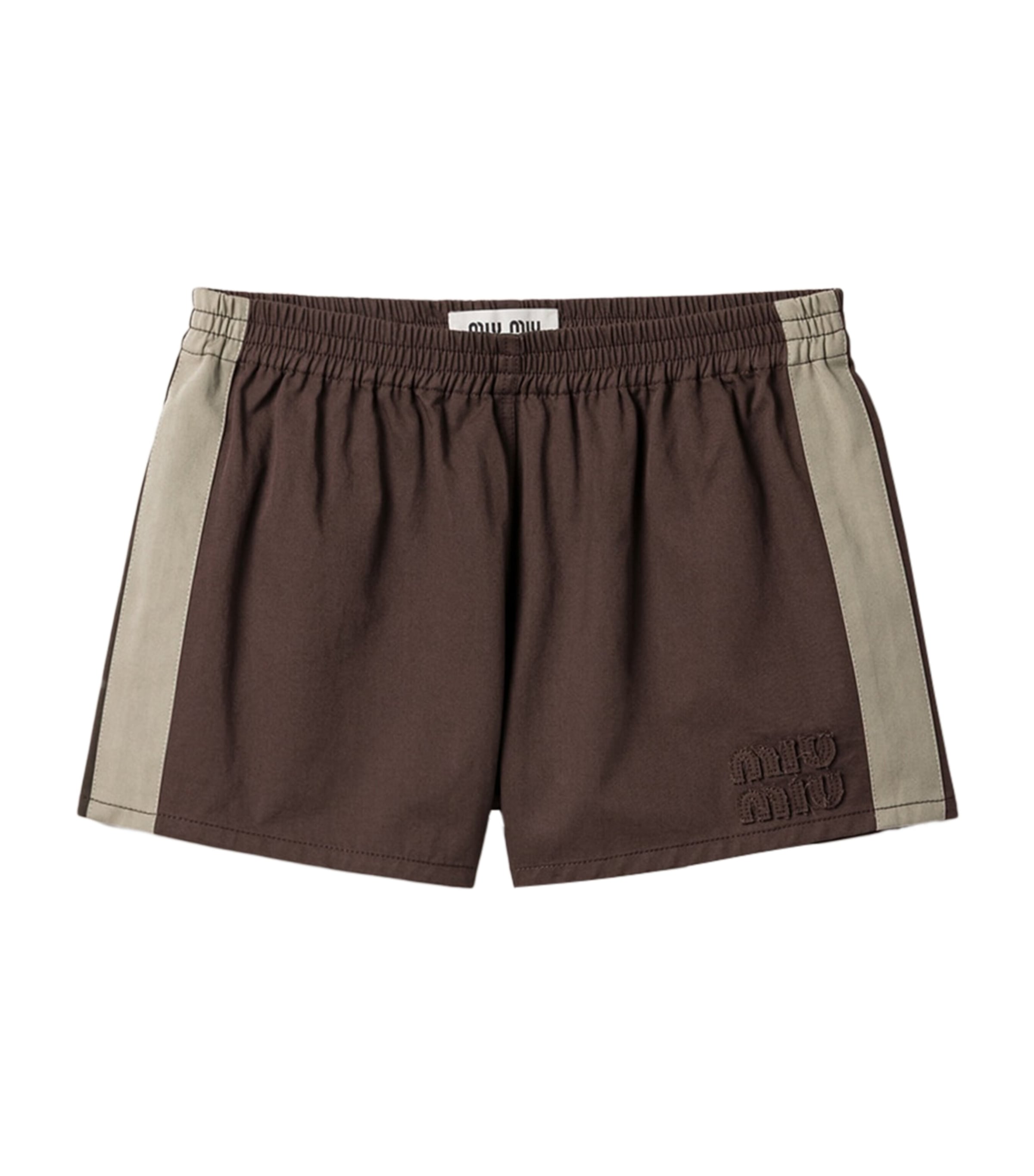 Miu Miu Womens Cotton Twill Shorts Brown Image 1