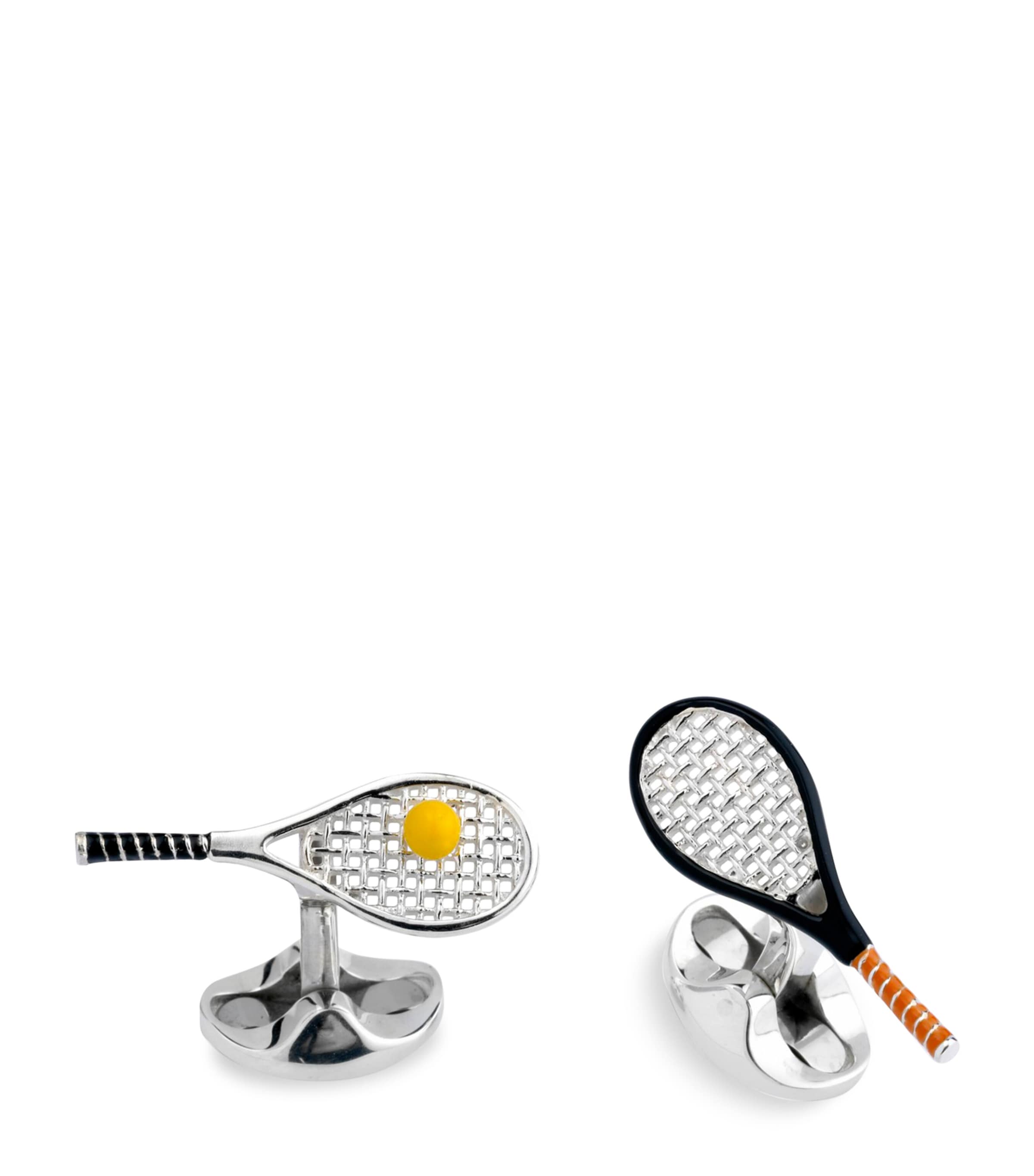 Deakin & Francis Sterling Silver Tennis Racket Cufflinks Black/yellow Image 1