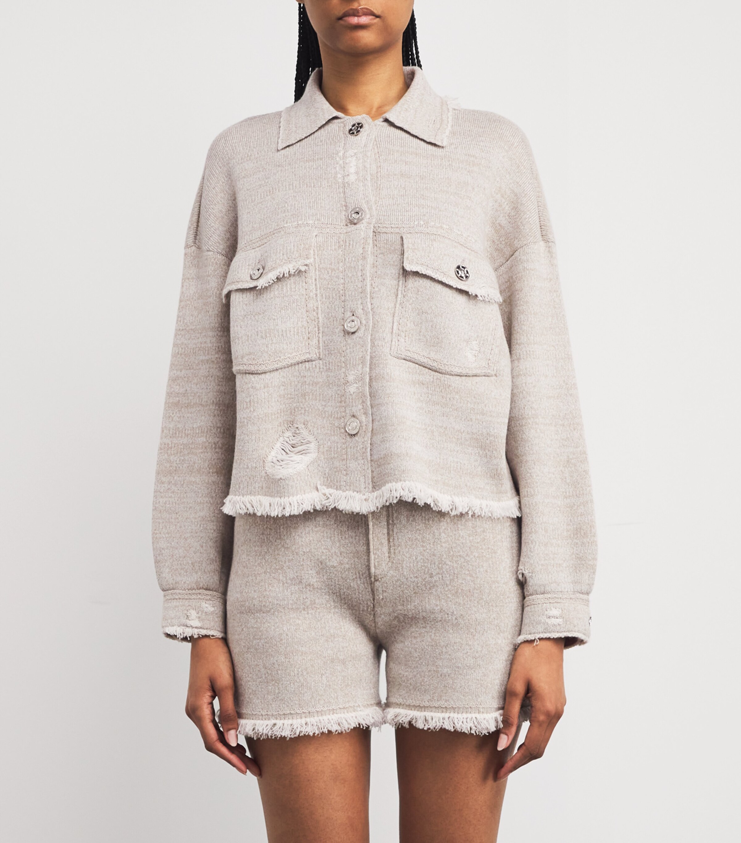 Barrie Womens Cashmere-Cotton Distressed Jacket Urchin Dark Image 3