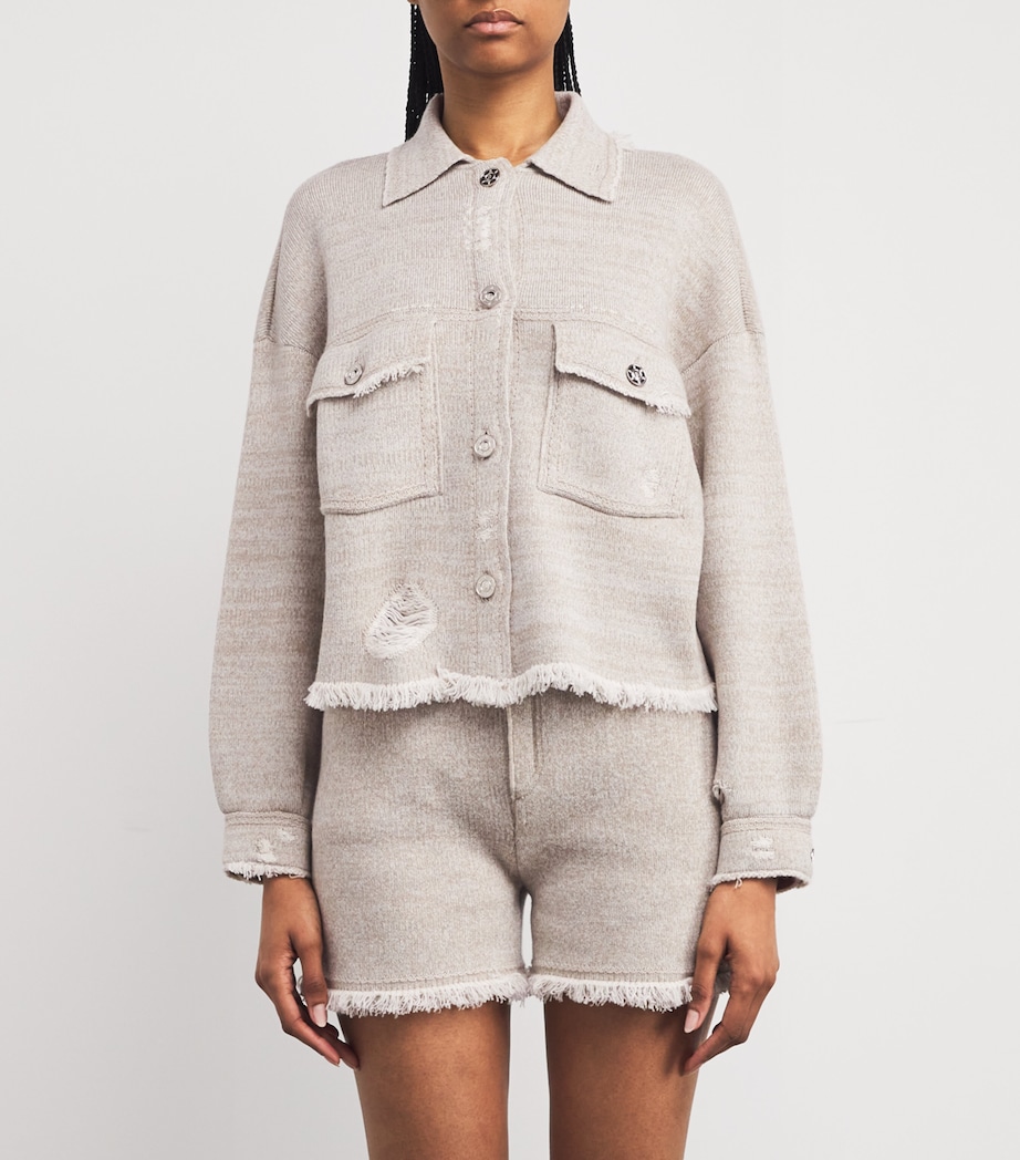 Barrie Womens Cashmere-Cotton Distressed Jacket Urchin Dark Image 3