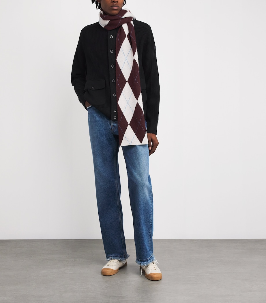 Wool Ribbed Funnel-Neck Cardigan BLACK Image 2