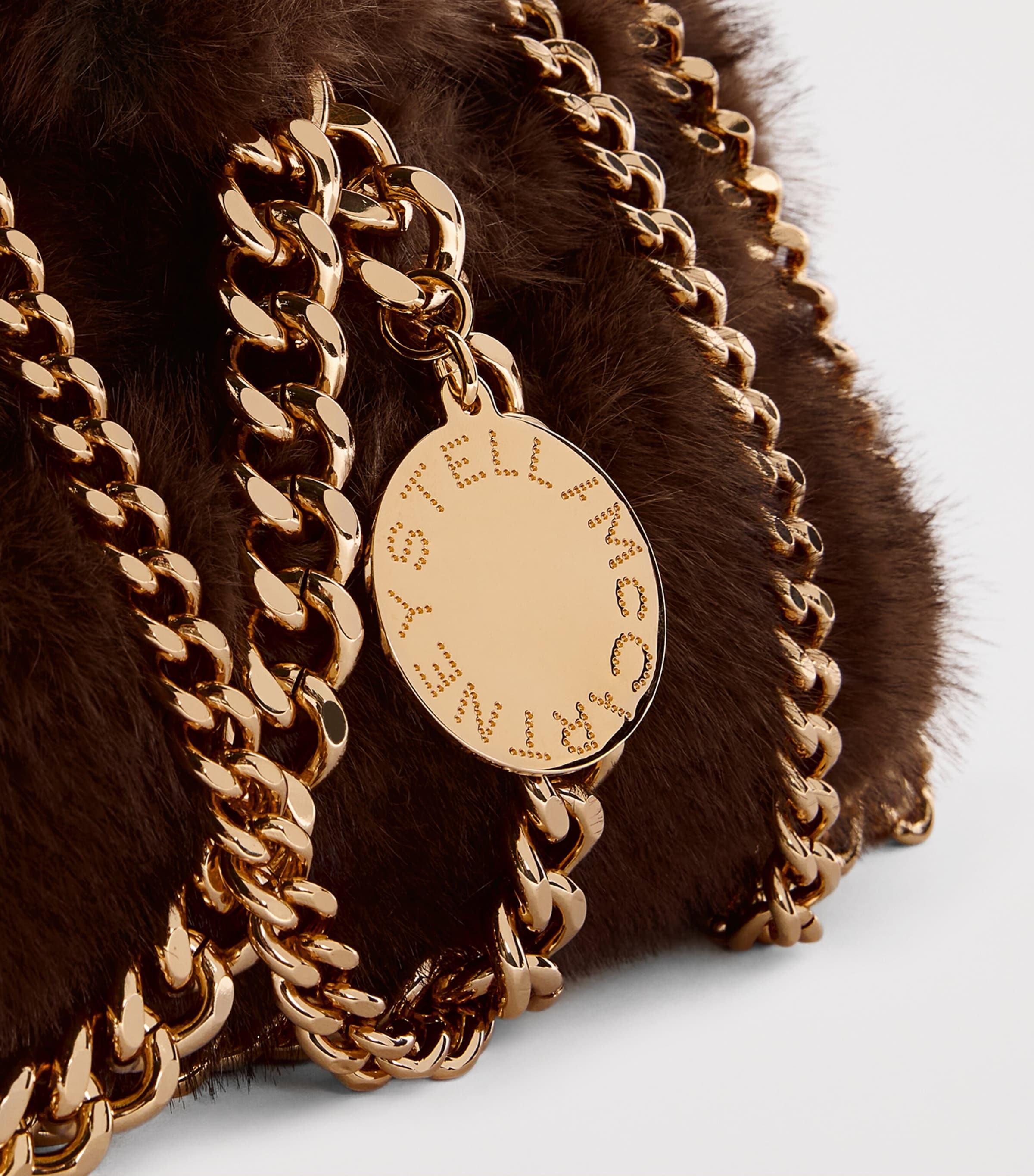 完売品◎  STELLA McCARTNEY ランヤード　ブラウン Stella McCartney Brown Mini Faux Fur Falabella Tote Bag | Harrods US