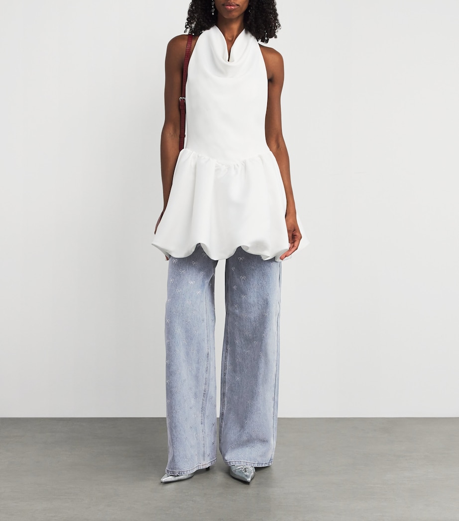 Bow Embellished Wide-Leg Jeans BLUE Image 2