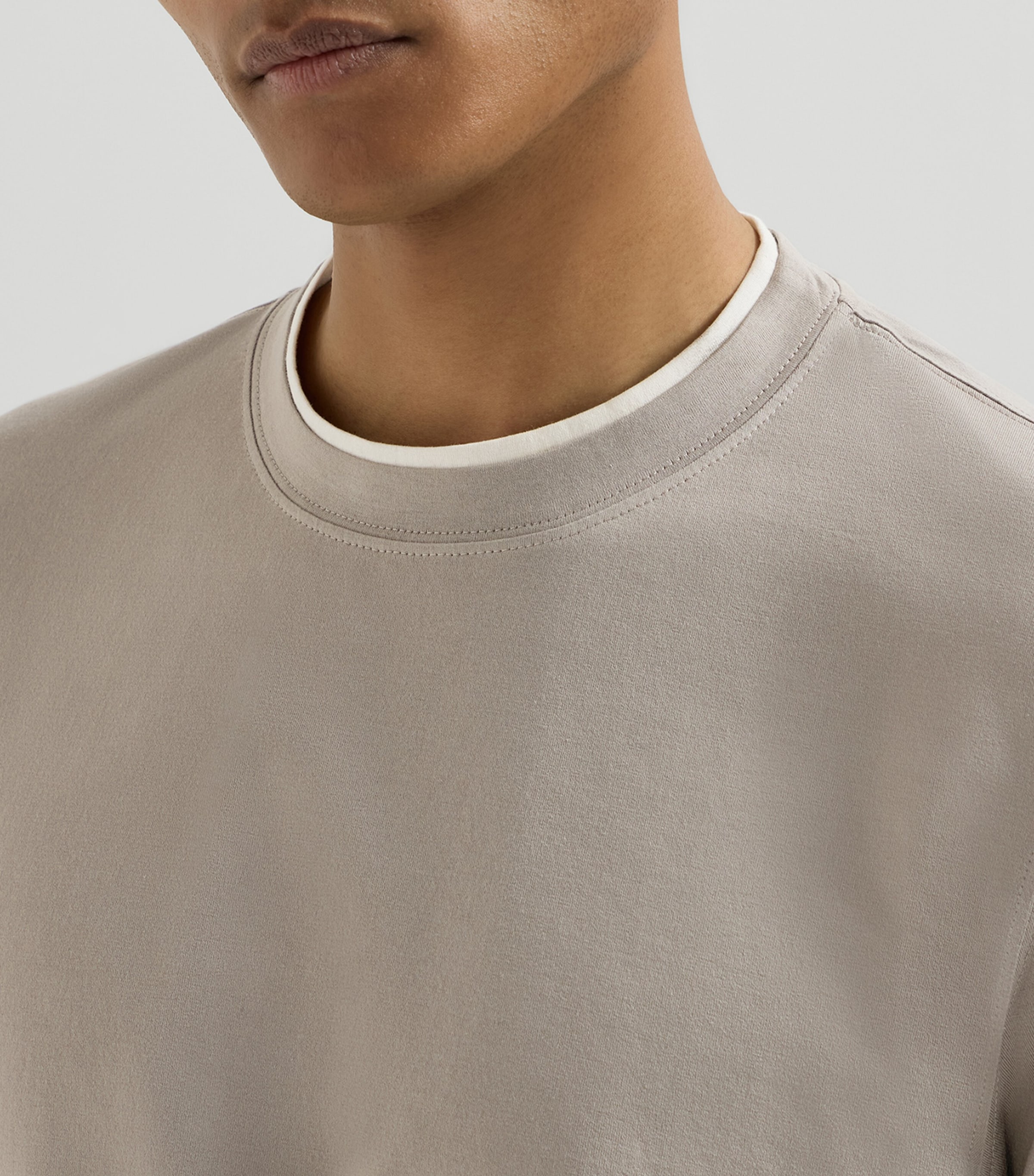 Brunello Cucinelli Mens Cotton Faux-Layer T-Shirt Grey+white Image 6