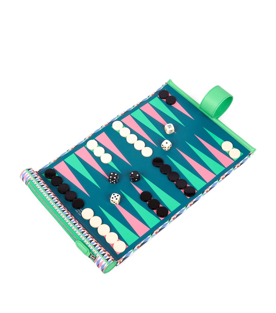 Smythson Leather Harlequin Backgammon Travel Roll Set Flamingo Mix Image 2