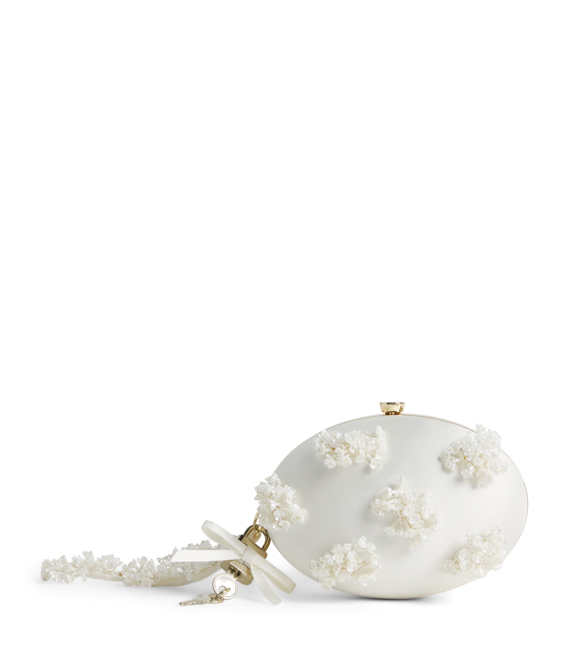 Self-Portrait Satin Embellished Clutch Bag Cream Image 1