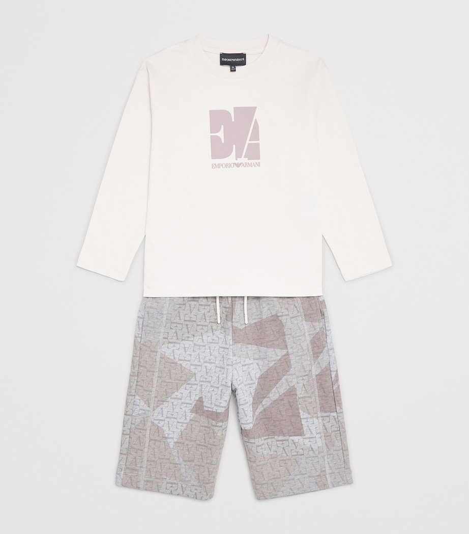 Emporio Armani Kids Logo Print Sweatshorts (4-16 Years) Gray Mel/camo Ecru Image 3