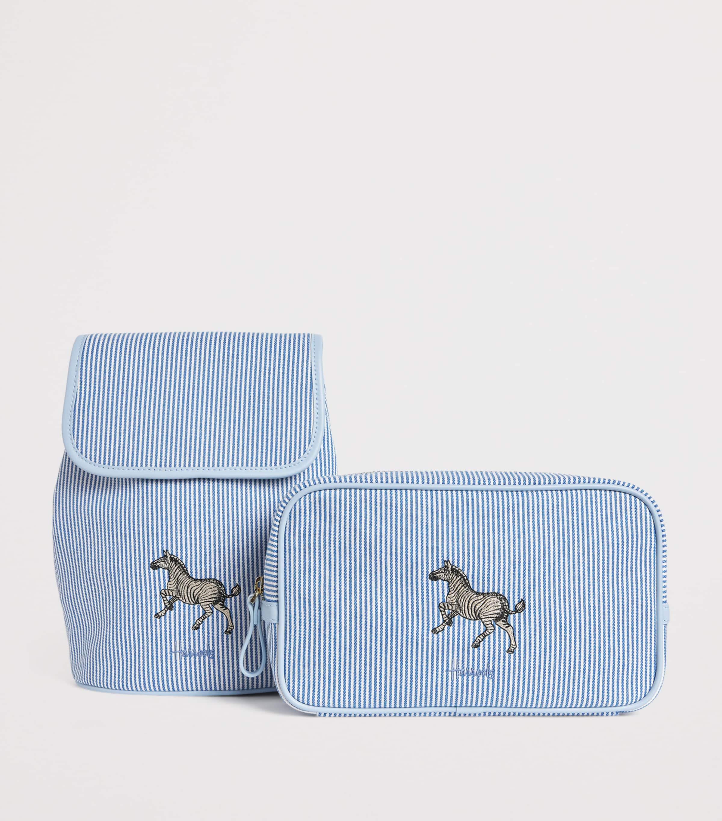 Stripe Embroidered Nursery Pouch PALE BLUE Image 3