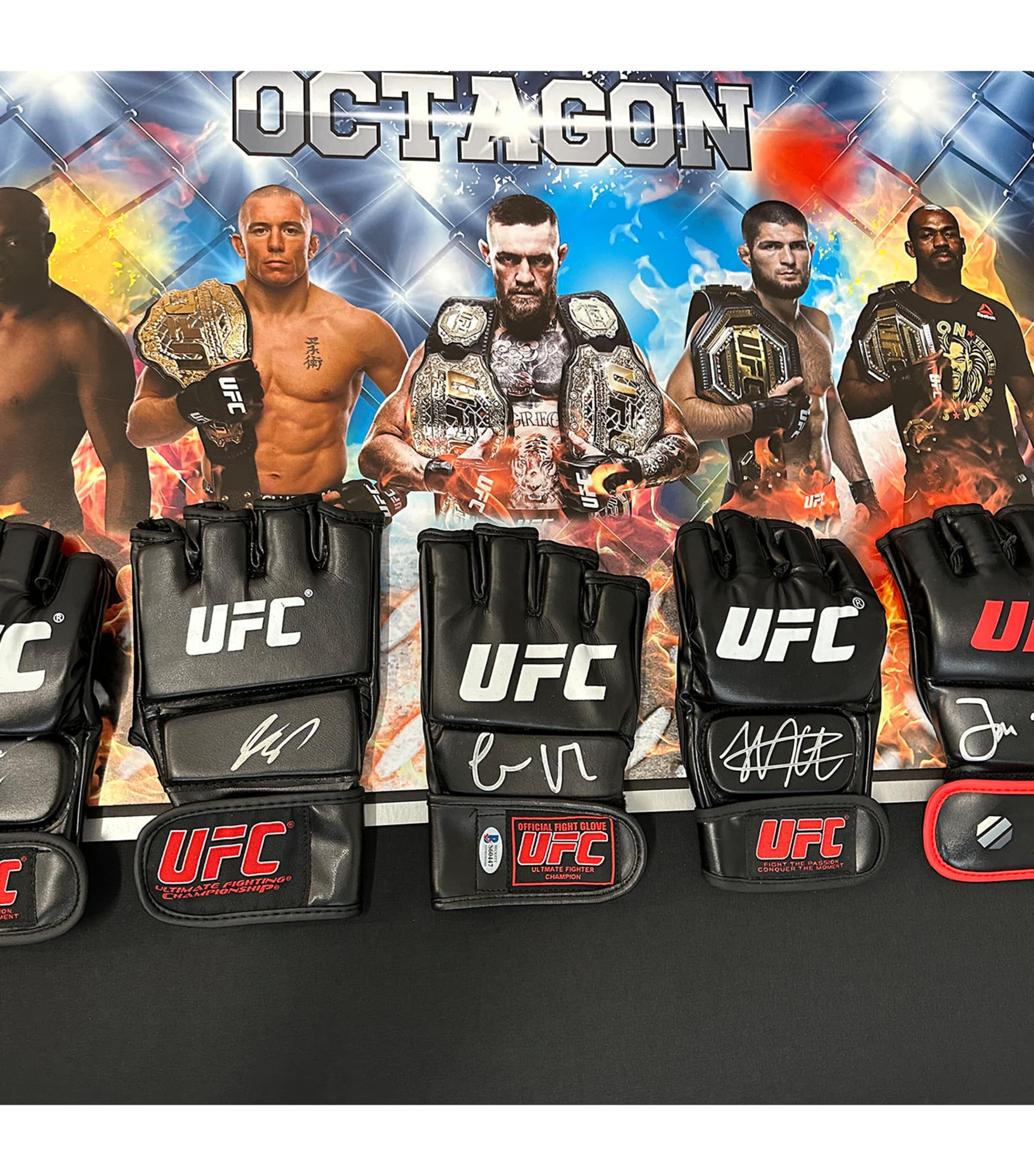 Leipzig Galleries UFC Kings of the Octagon Training Worn and Signed Gloves Display Image 3