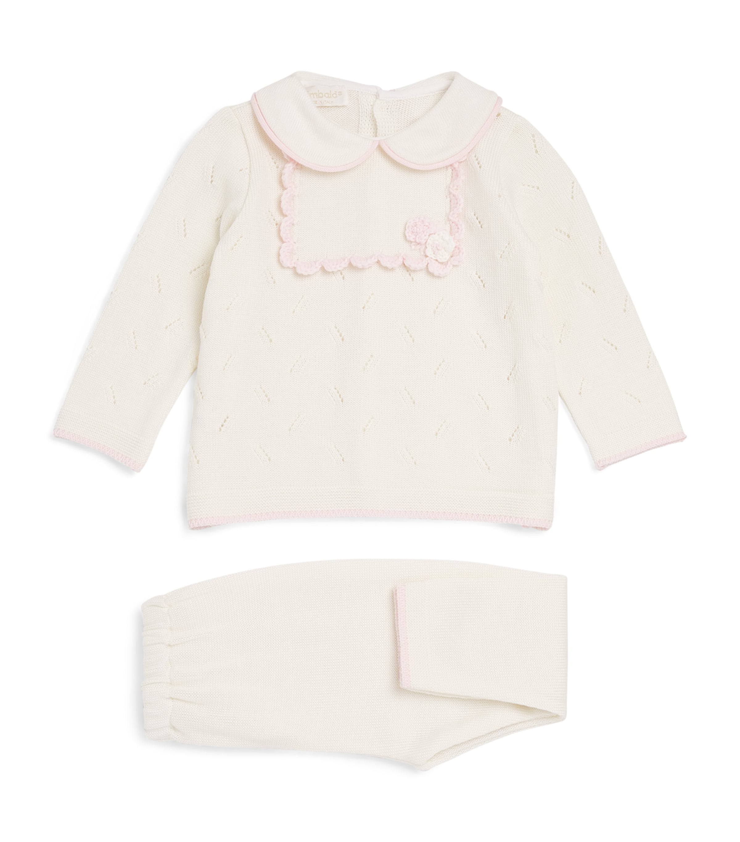 Bimbalò Wool Floral Sweater And Trousers Set In Pink