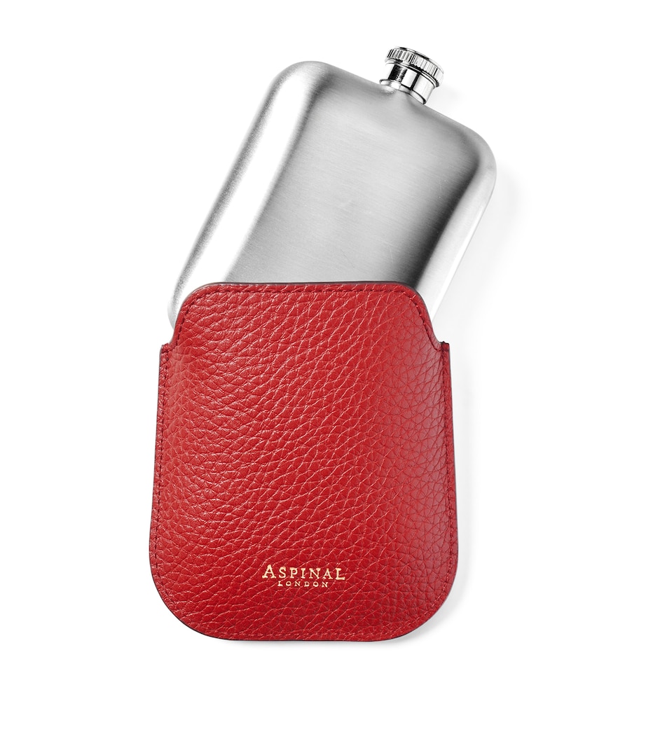 Aspinal Of London Stainless Steel and Leather Hip Flask Cardinalred Image 4