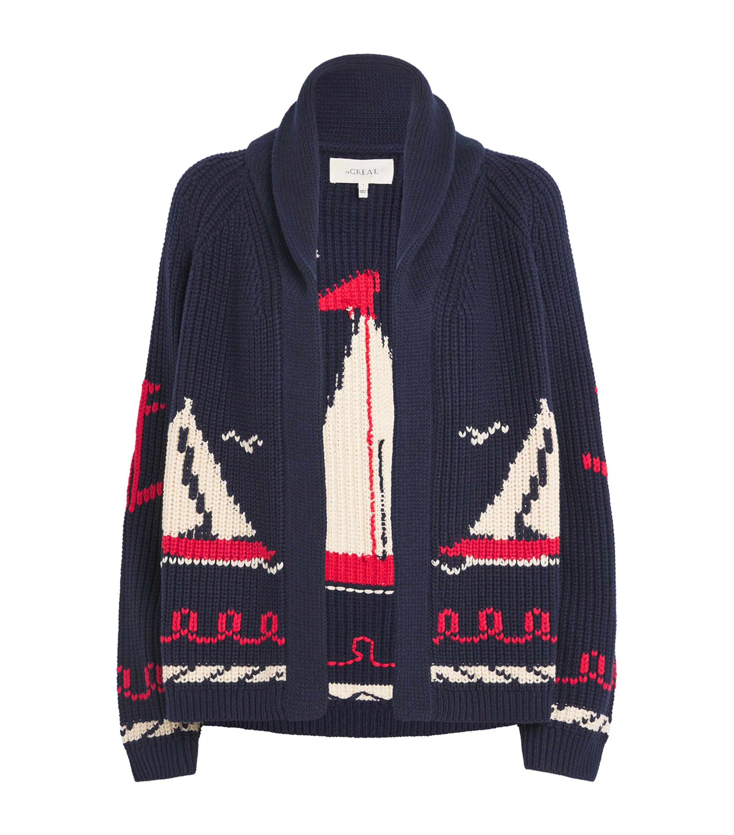The Great. Womens Cotton-Blend Sailboat Lodge Cardigan Dark Navy Image 1