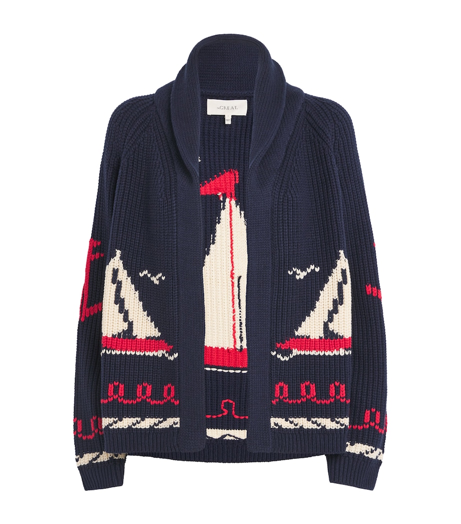 The Great. Womens Cotton-Blend Sailboat Lodge Cardigan Dark Navy Image 1