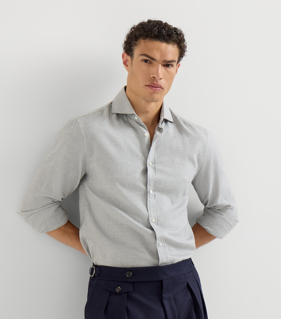 Brunello Cucinelli Mens Cotton-Blend Chevron Flannel Shirt Image 4