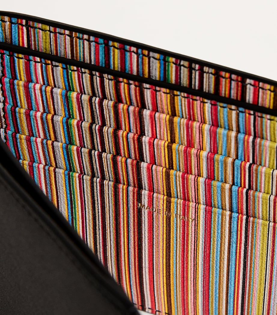 Leather Signature Stripe Bifold Wallet BLACK Image 4