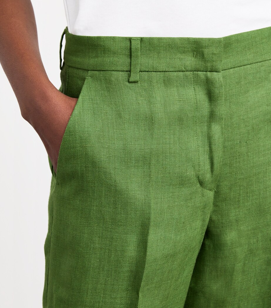 Linen Straight Tailored Trousers GREEN Image 6