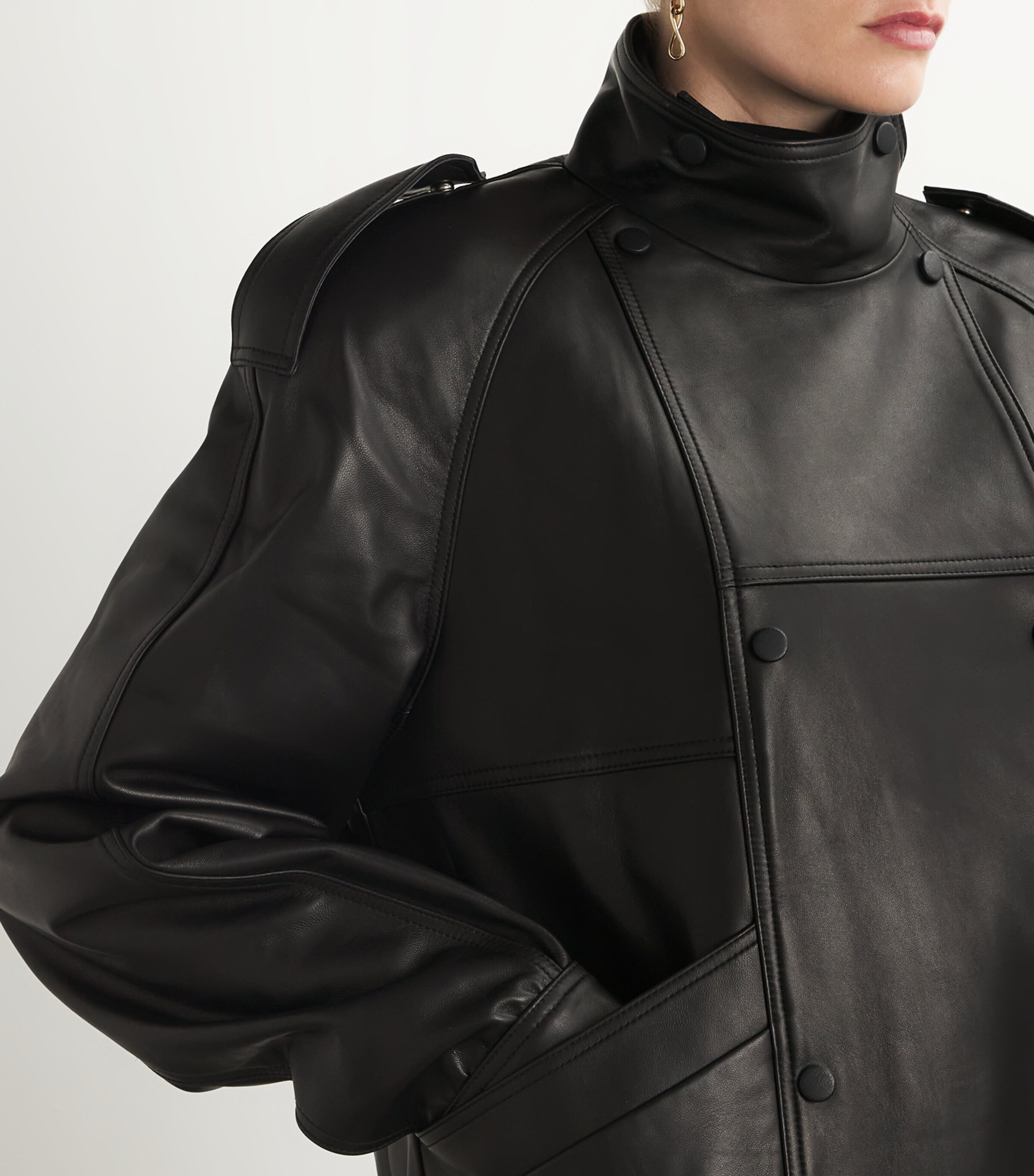 Double-Breasted Leather Jacket BLACK Image 2