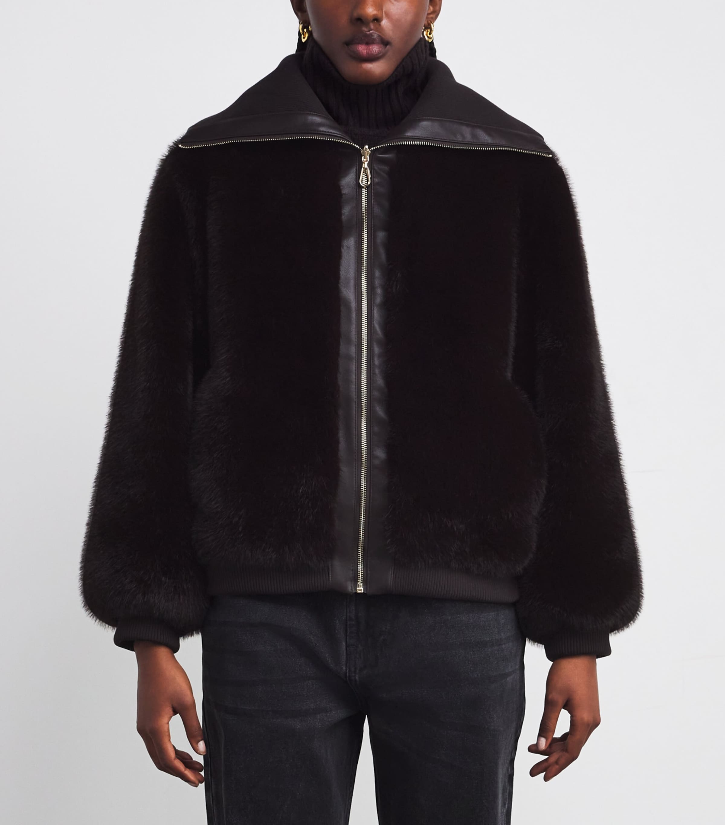 Faux Fur Cropped Jacket BROWN Image 3