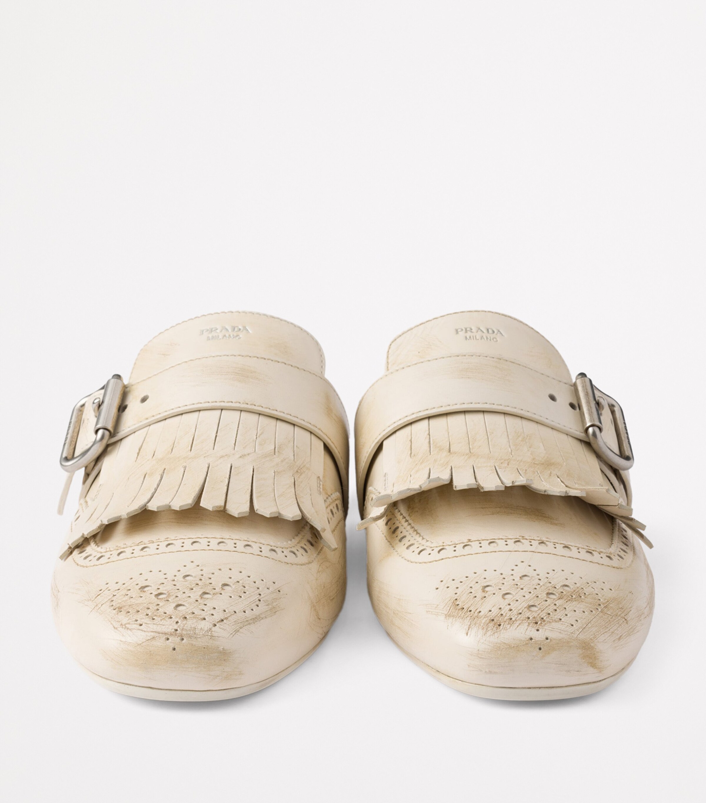 Prada Leather Fringed Shuffle Mules Image 6