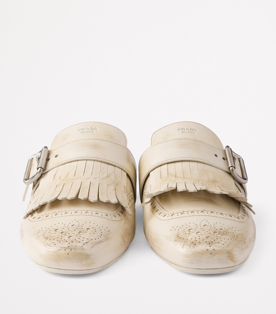 Prada Leather Fringed Shuffle Mules Image 6