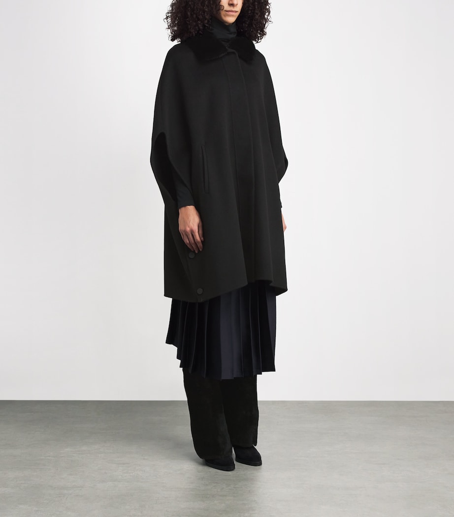 Wool-Cashmere Fox-Trim Cape Coat C99 Image 3