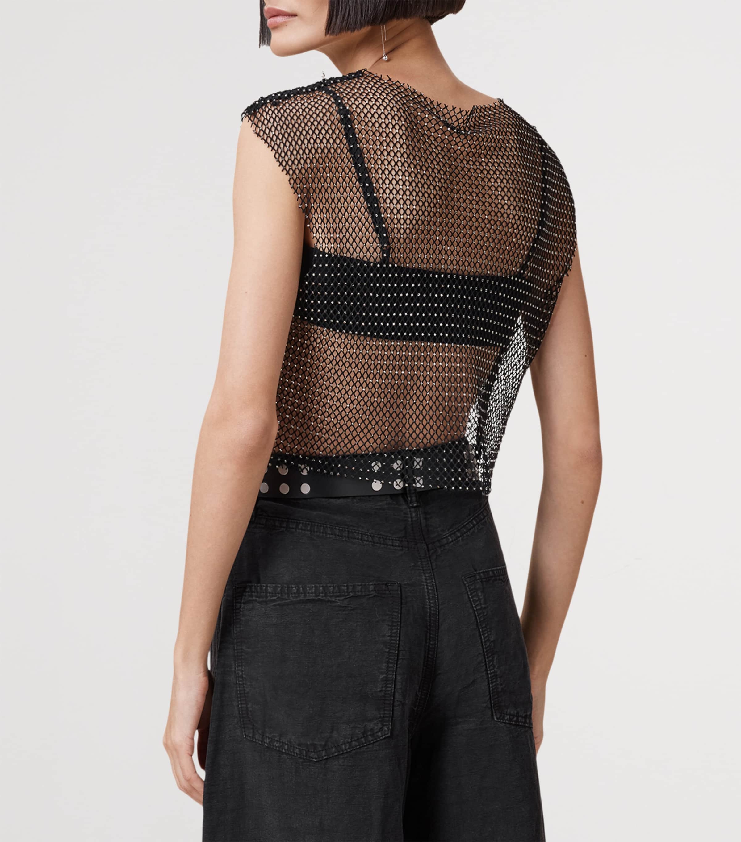 Mesh Embellished Calytrix Crop Top BLACK Image 5