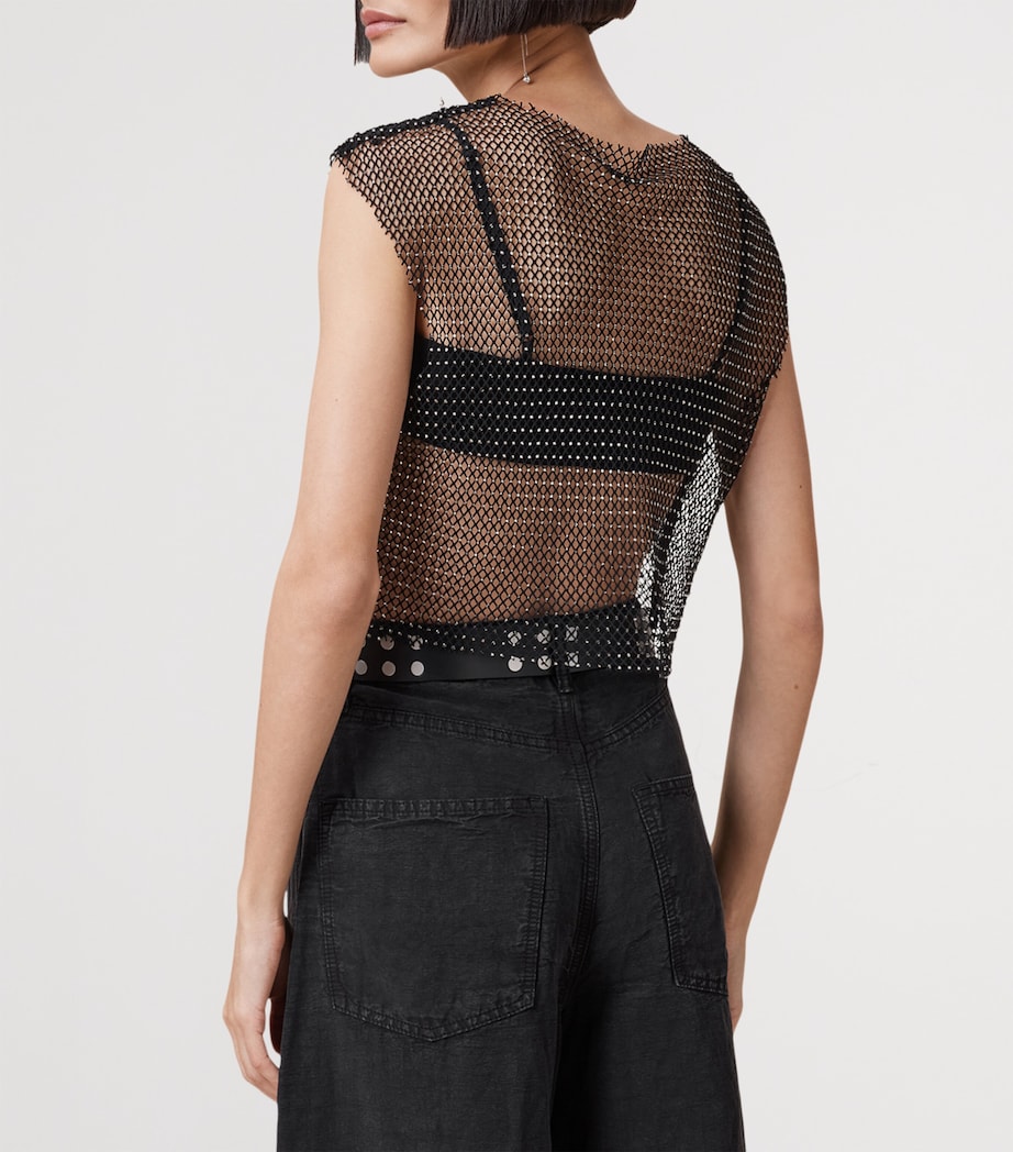 Mesh Embellished Calytrix Crop Top BLACK Image 5