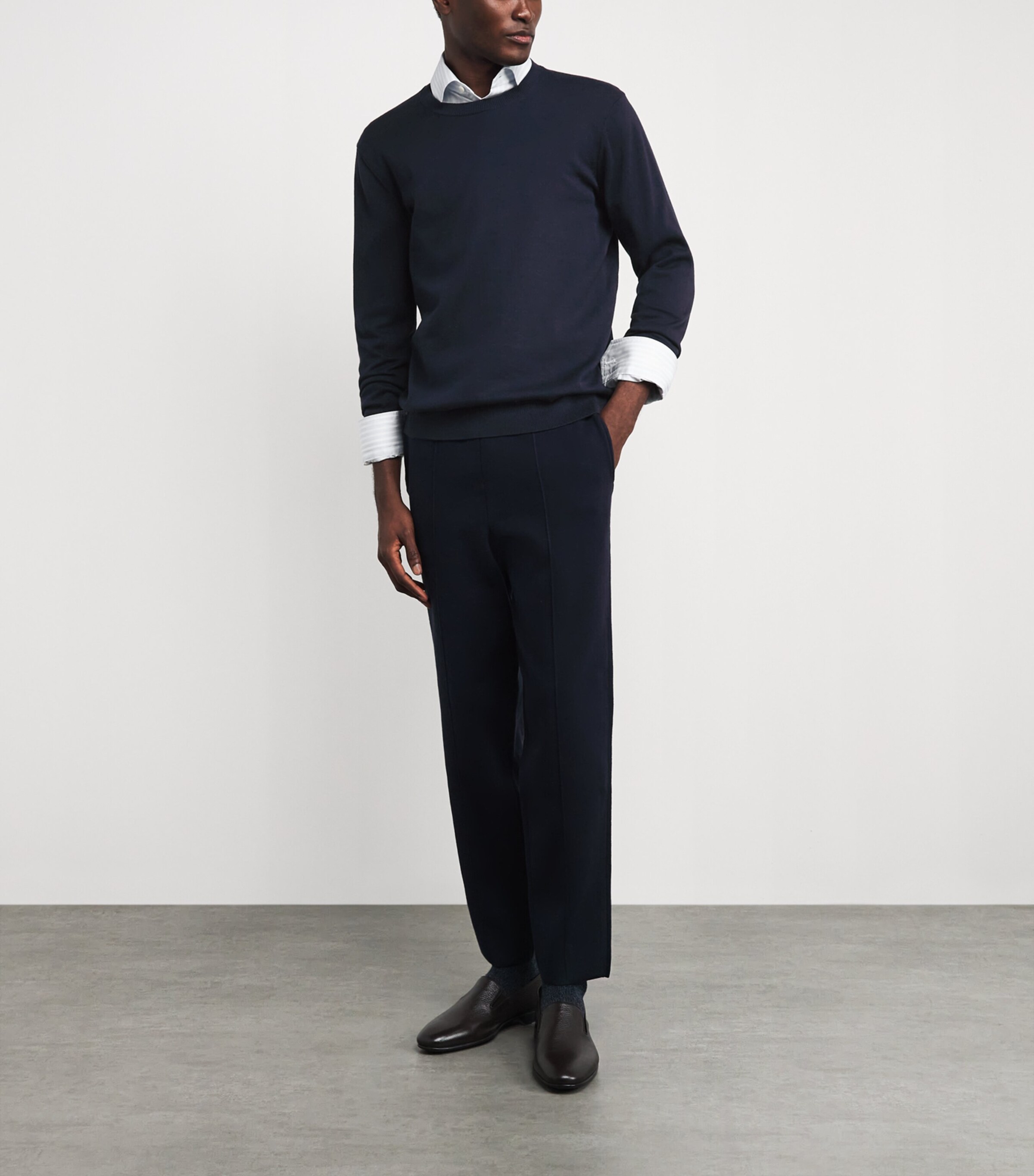 Falke Mens Cotton Crew-Neck Sweater Night Sky Image 2