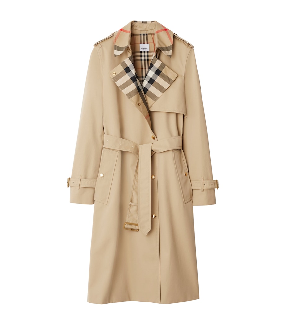 Cotton Check-Collar Trench Coat HONEY Image 1