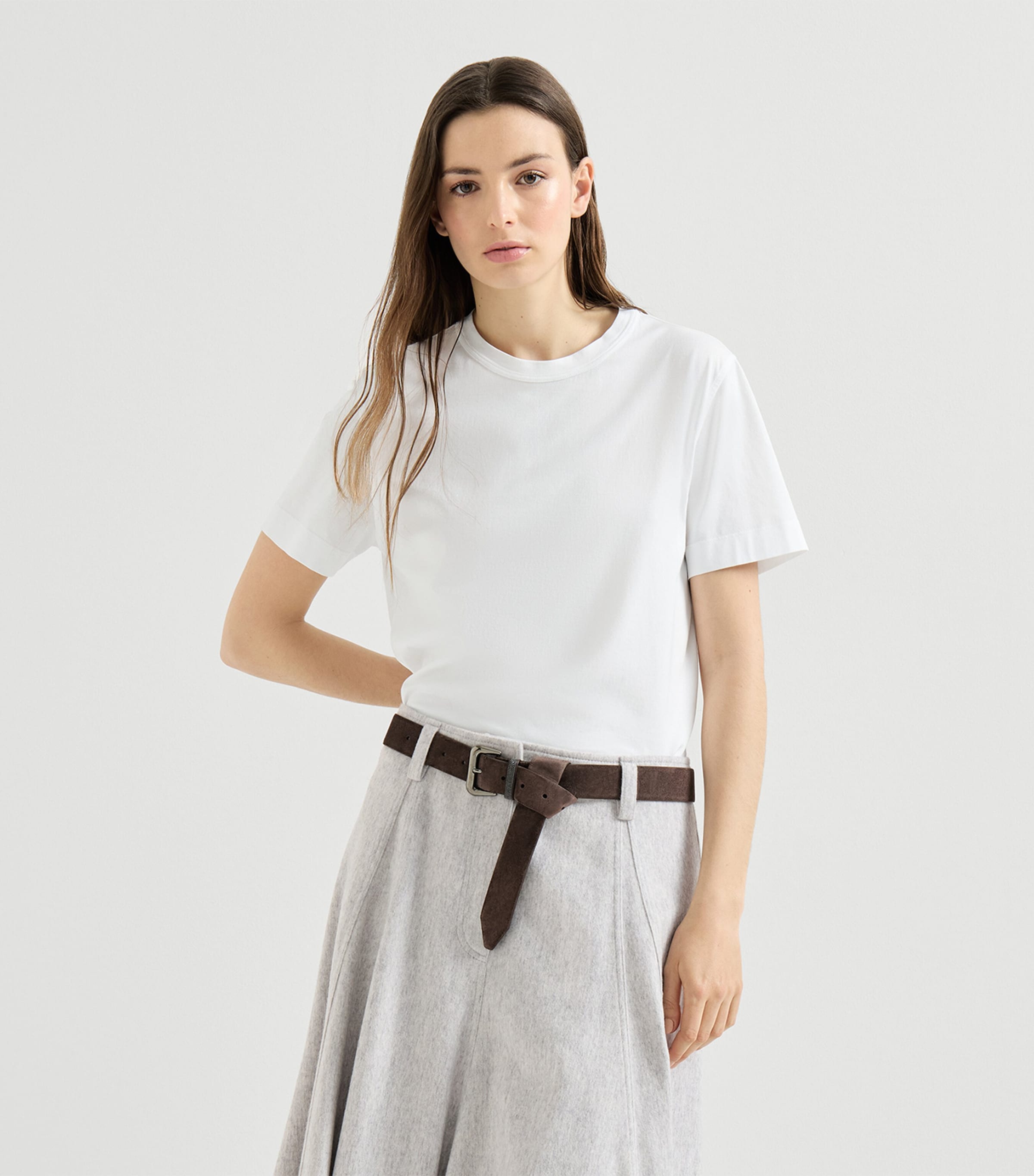 Brunello Cucinelli Womens Cotton Monili-Trim T-Shirt White Image 4