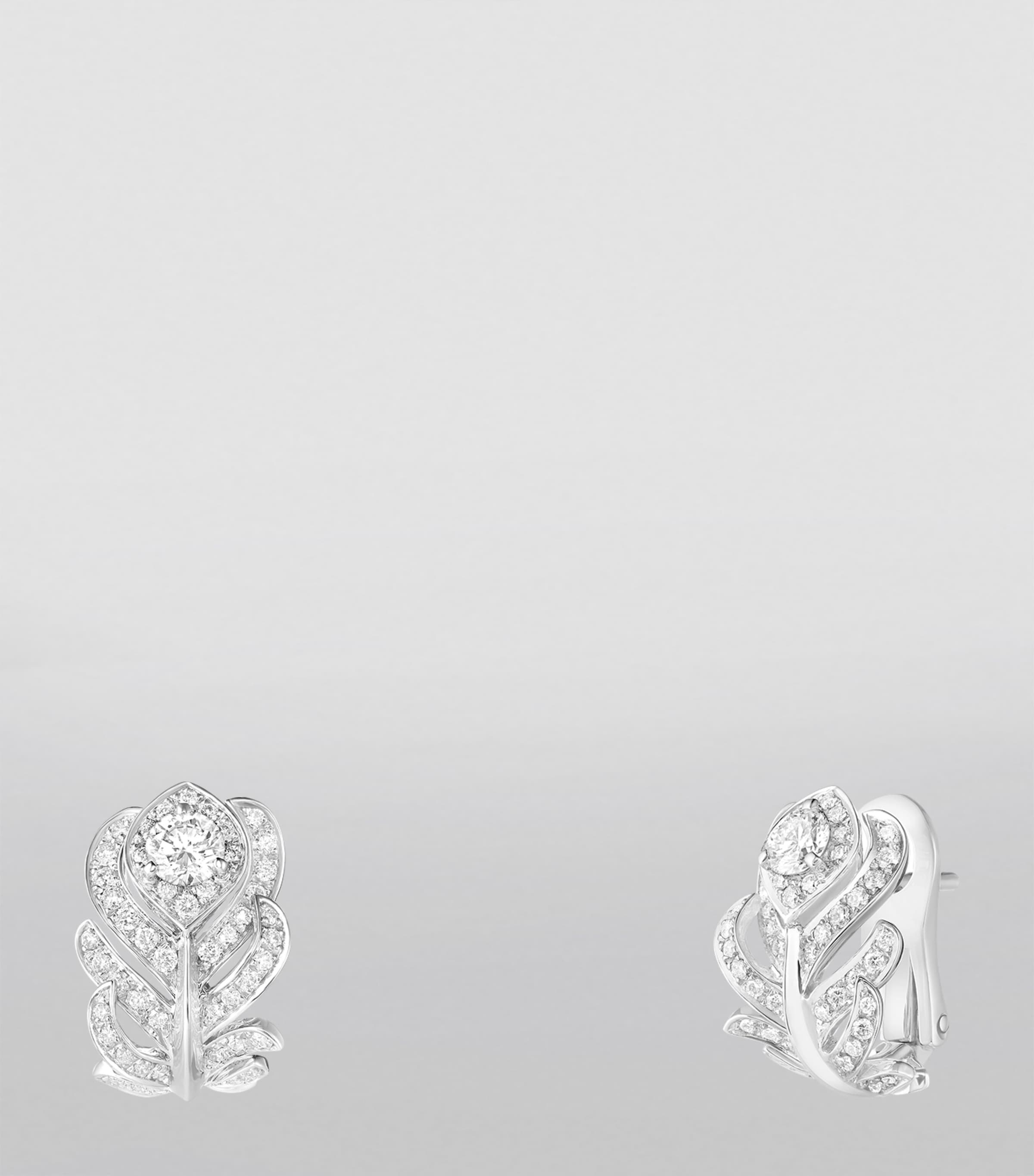 White Gold and Diamond Plume de Paon Clip-On Earrings WHITE GOLD Image 2