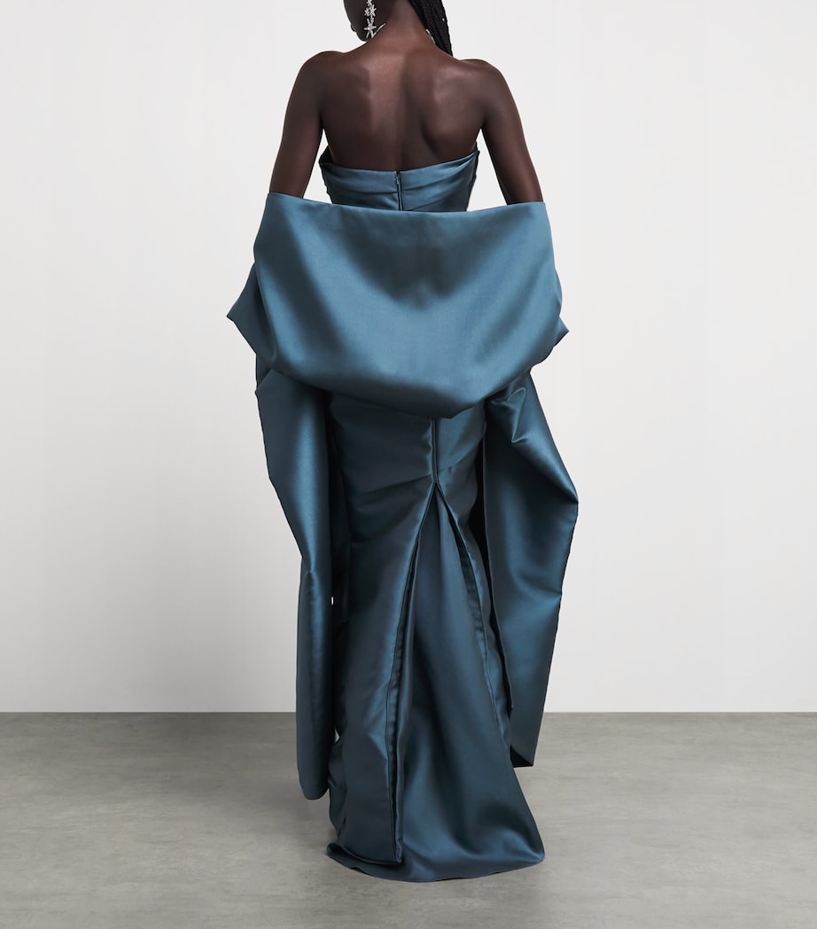 Marmar Halim Blue Satin Cape Column Gown | Harrods US Marmar Halim Blue Satin Cape Column Gown | Harrods US