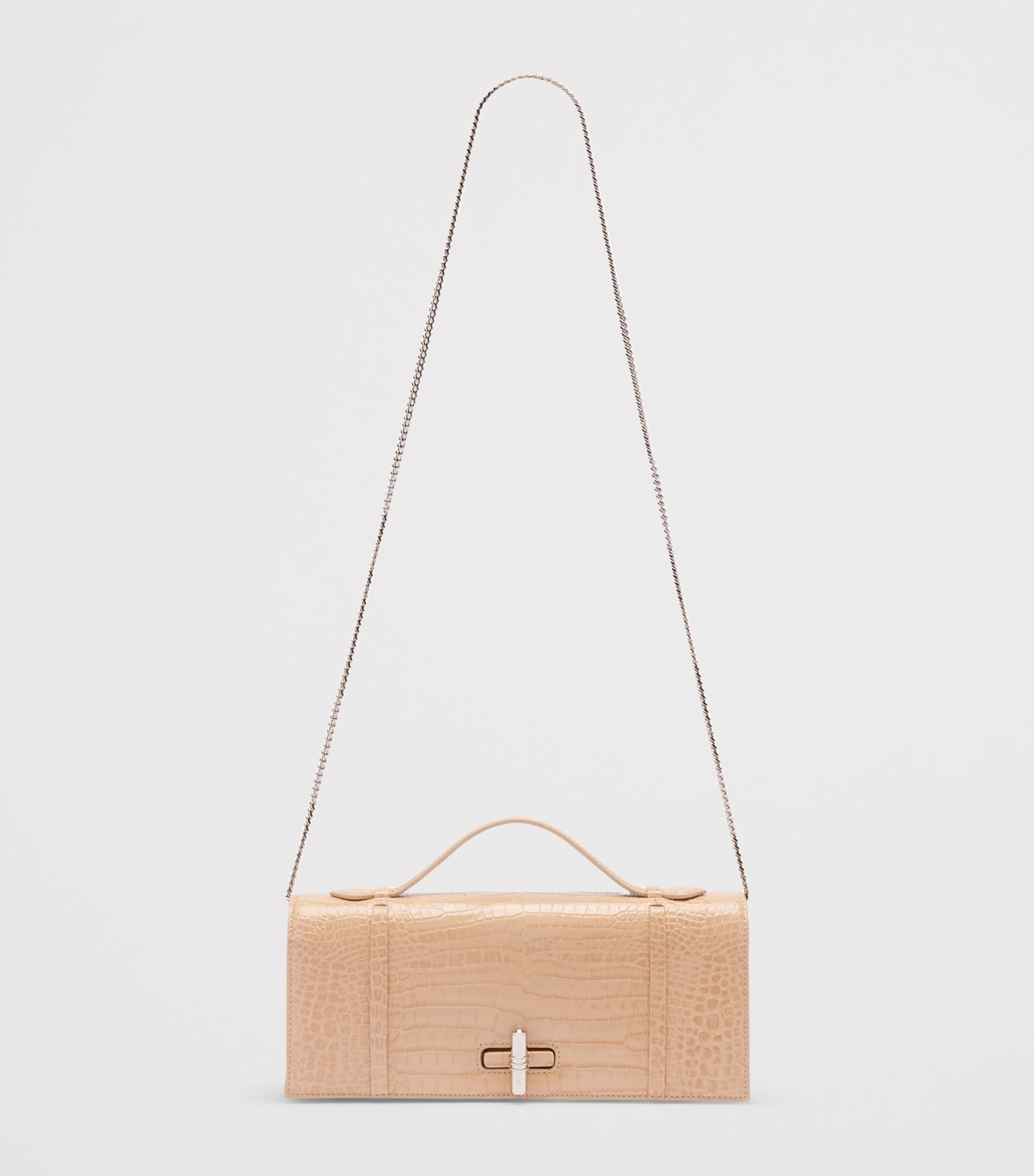 Leather Croc-Embossed May Clutch Bag BUFF Image 4